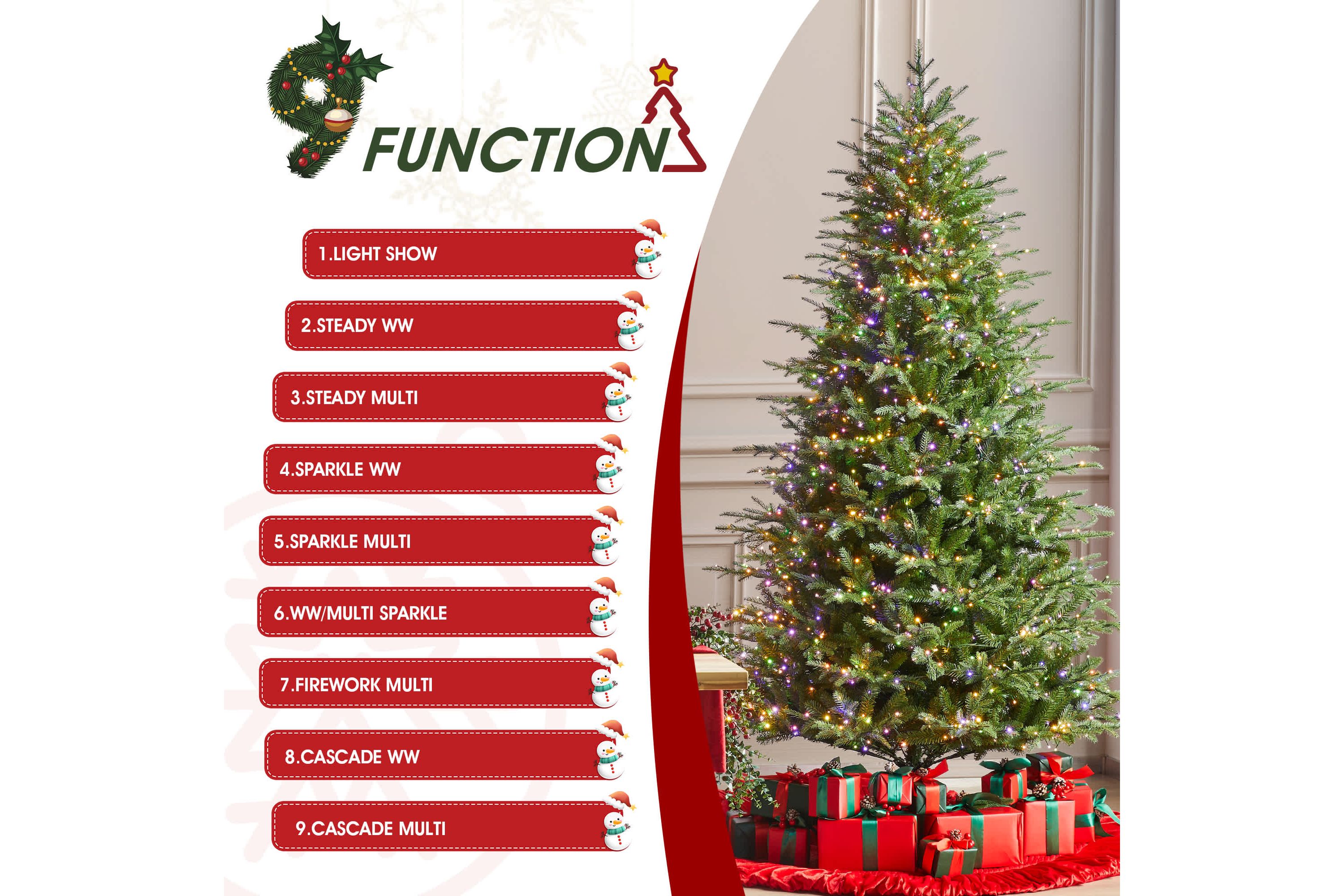 7.5ft Pre-Lit Green Full Fir Artificial Christmas Tree with 1800 Warm White/Multi-color Horse Race LED Lights, 9 Function w/Foot Pedal and Remote Control, Simple Setup