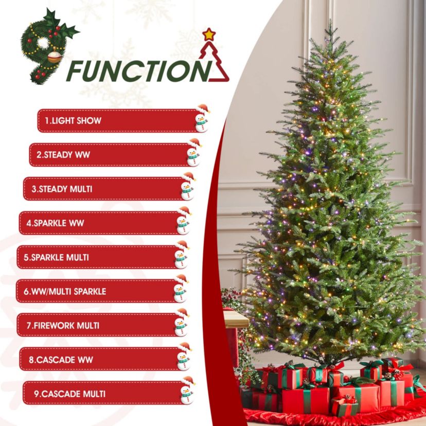 7.5ft Pre-Lit Green Full Fir Artificial Christmas Tree with 1800 Warm White/Multi-color Horse Race LED Lights, 9 Function w/Foot Pedal and Remote Control, Simple Setup
