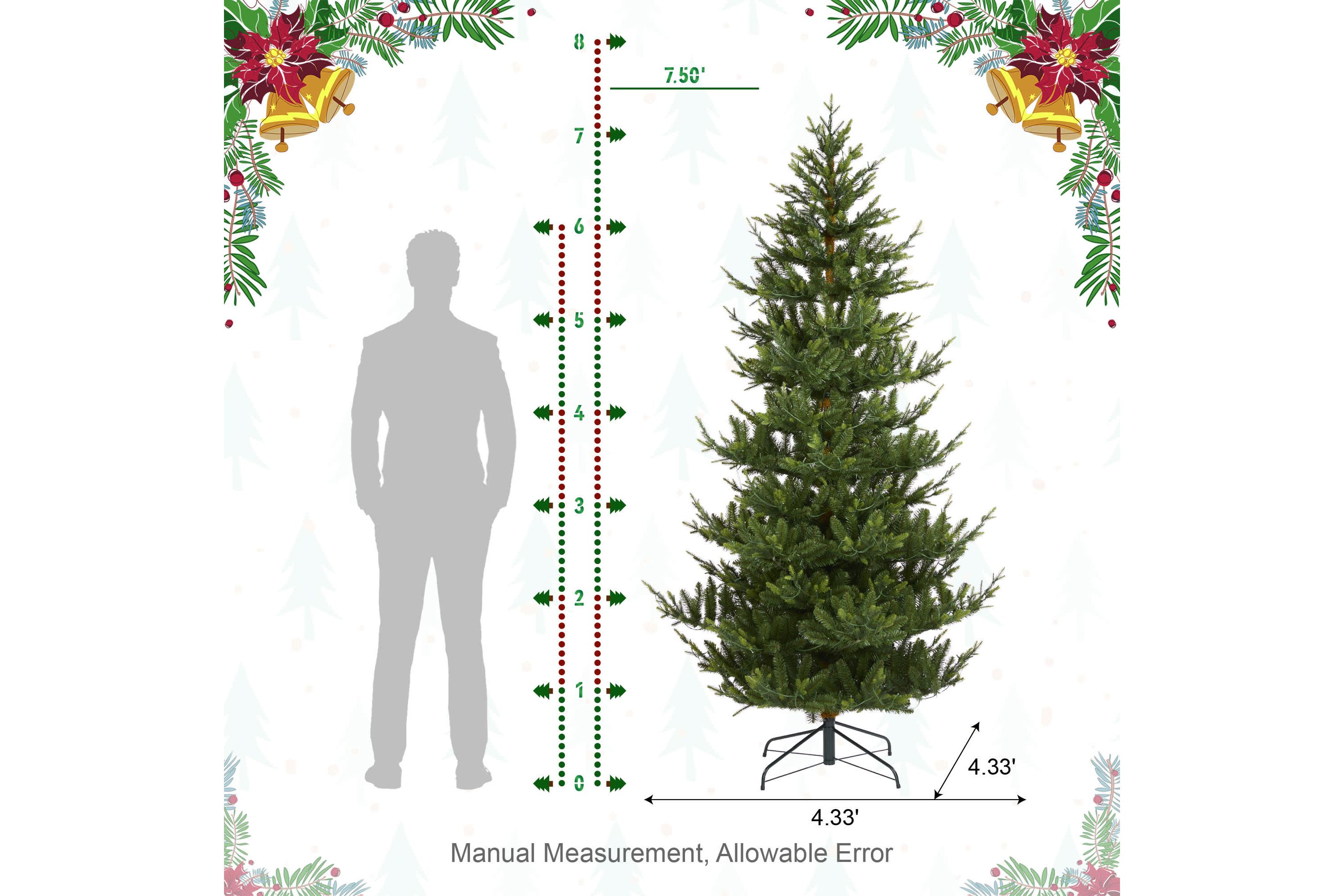7.5ft Pre-Lit Green Upward Slim Fir Artificial Christmas Tree with 500 Warm White and Multi-color LED lights, 9 function w/ Foot Pedal and Remote Control