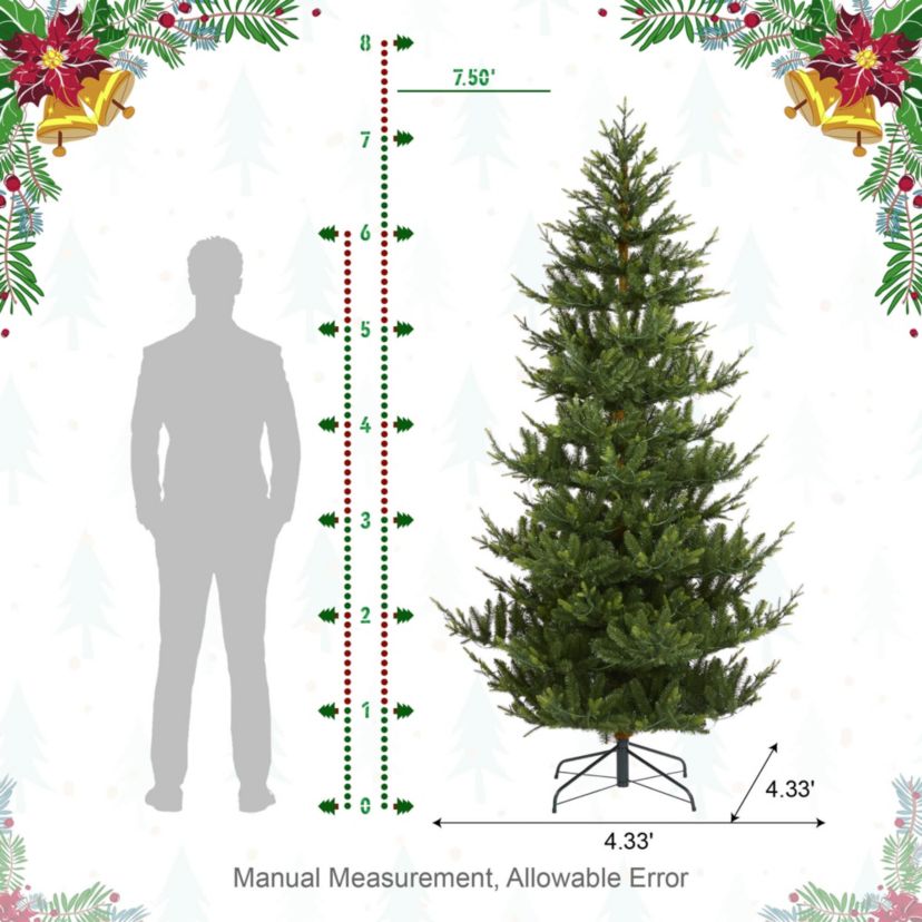 7.5ft Pre-Lit Green Upward Slim Fir Artificial Christmas Tree with 500 Warm White and Multi-color LED lights, 9 function w/ Foot Pedal and Remote Control