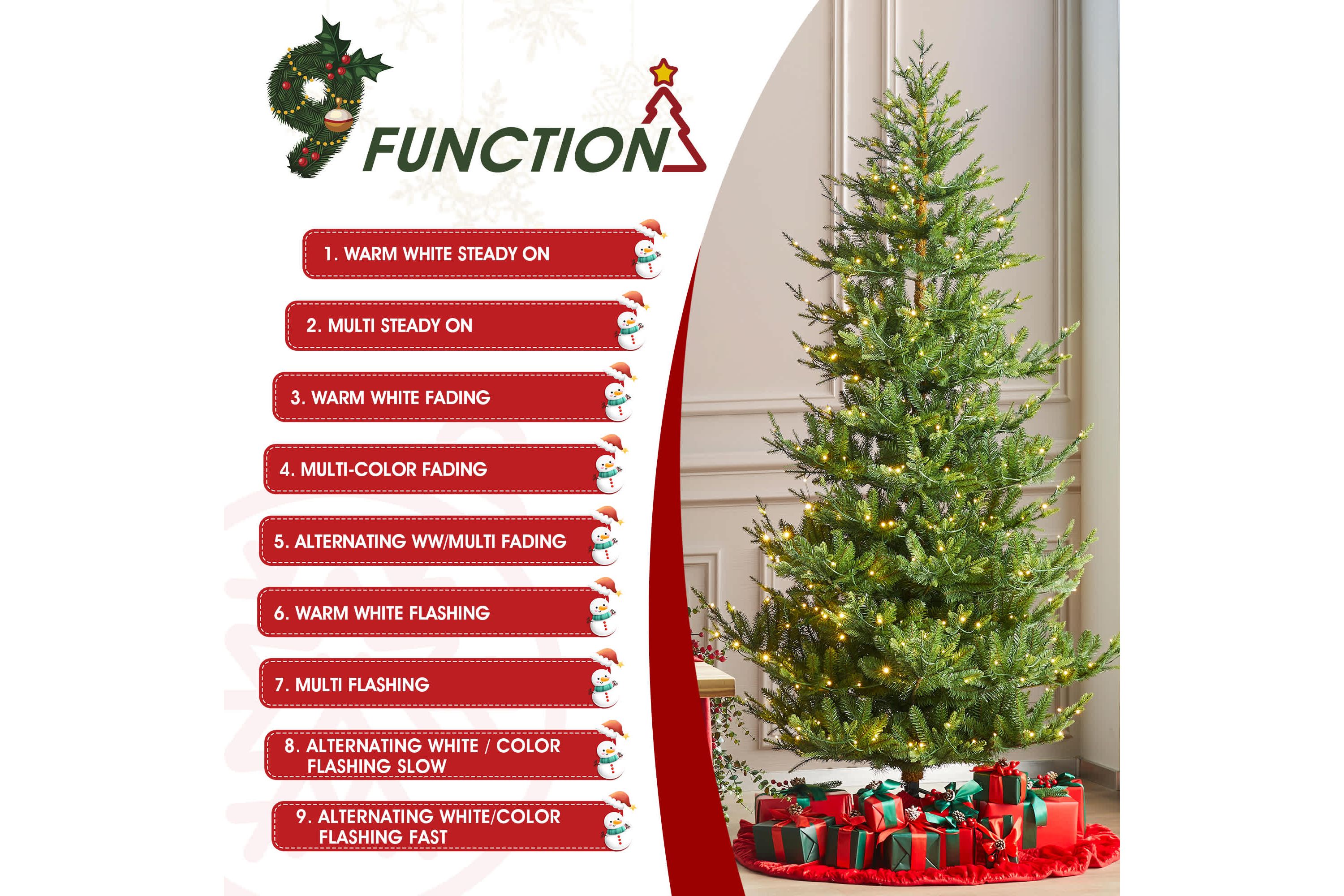 7.5ft Pre-Lit Green Upward Slim Fir Artificial Christmas Tree with 500 Warm White and Multi-color LED lights, 9 function w/ Foot Pedal and Remote Control
