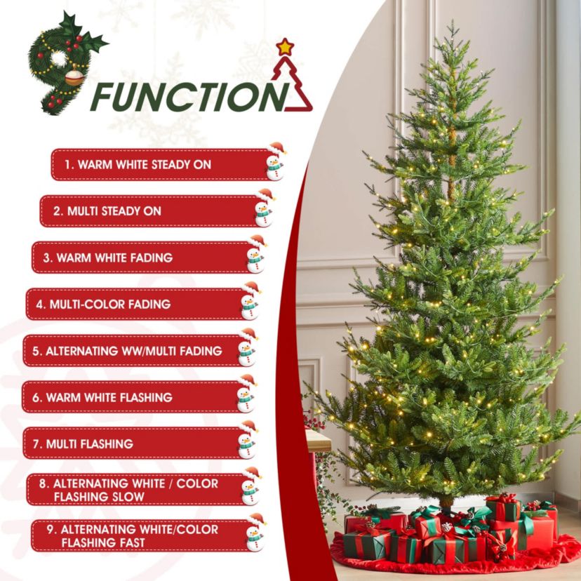 7.5ft Pre-Lit Green Upward Slim Fir Artificial Christmas Tree with 500 Warm White and Multi-color LED lights, 9 function w/ Foot Pedal and Remote Control