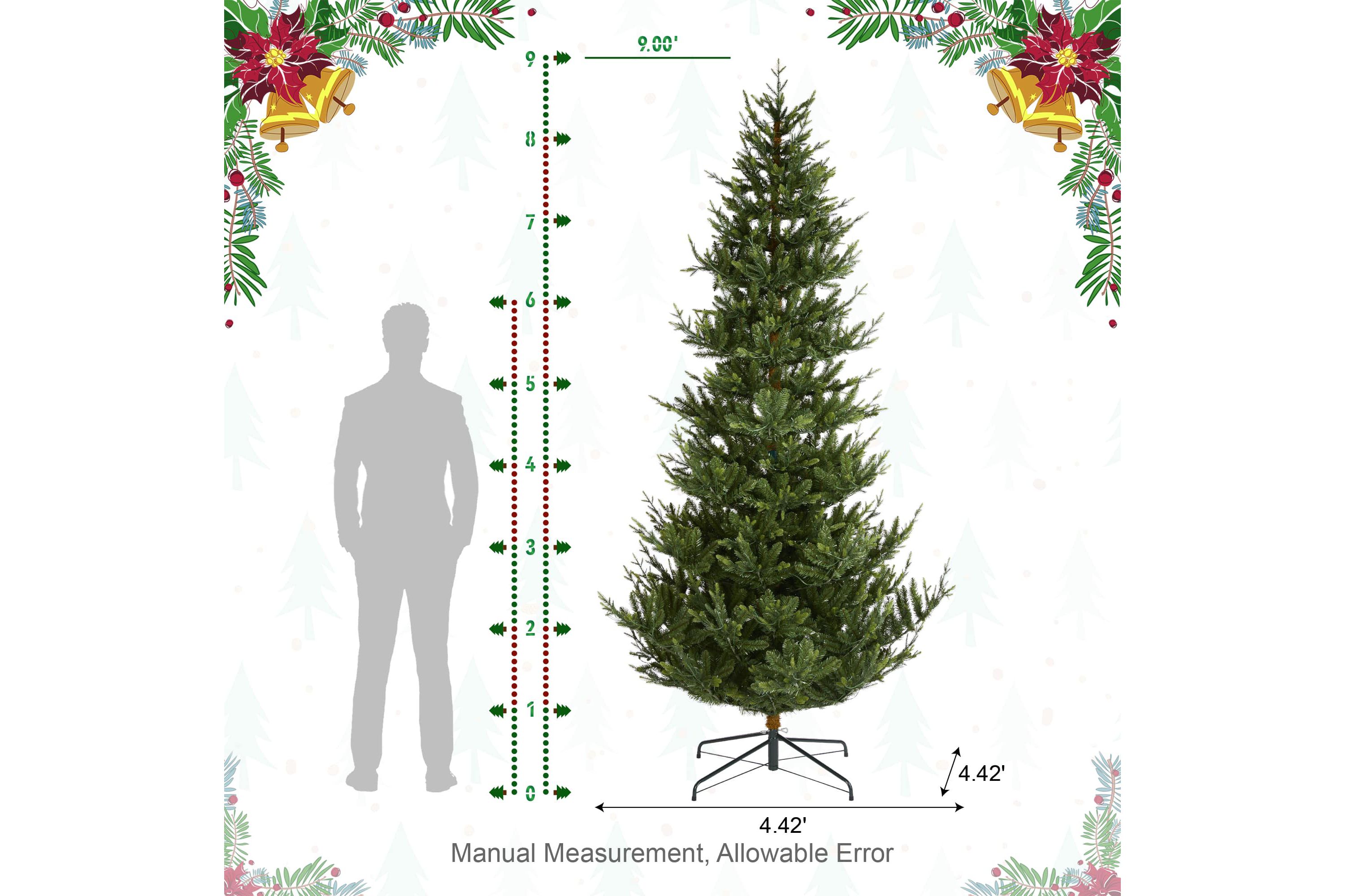 9ft Pre-Lit Green Upward Slim Fir Artificial Christmas Tree with 700 Warm White and Multi-color LED Lights, 9 function w/ Foot Pedal and Remote Control, Simple Setup