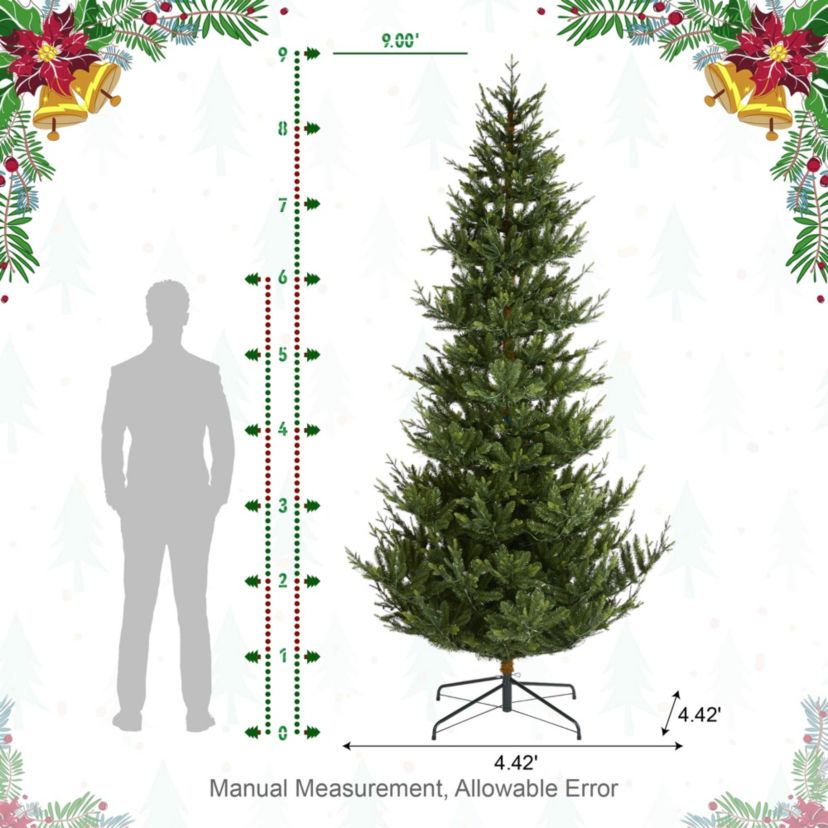 9ft Pre-Lit Green Upward Slim Fir Artificial Christmas Tree with 700 Warm White and Multi-color LED Lights, 9 function w/ Foot Pedal and Remote Control, Simple Setup