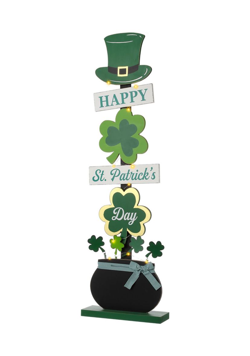 Lighted St. Patricks Wooden Shamrocks Porch Decor