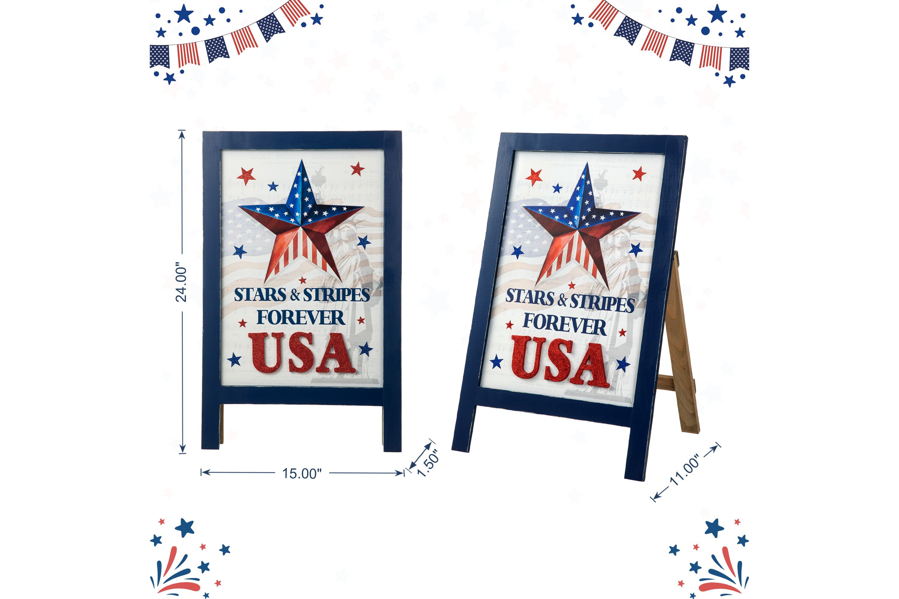 24"H Patriotic/ Americana Wooden Easel Porch Decor