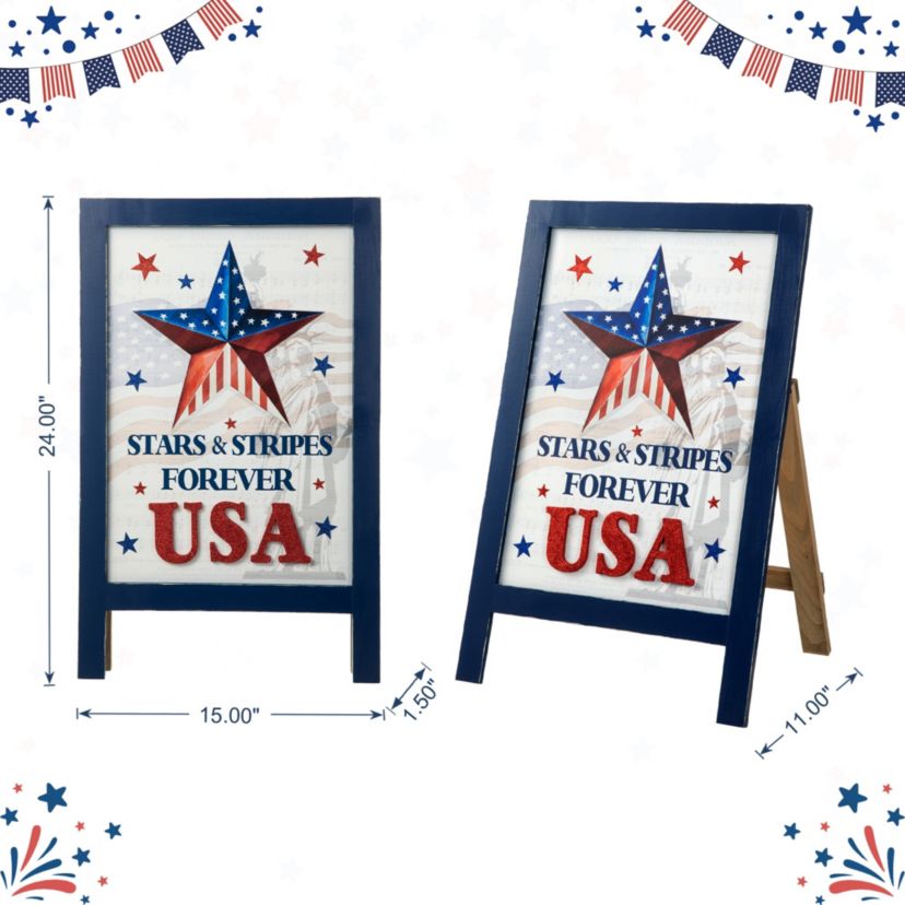 24"H Patriotic/ Americana Wooden Easel Porch Decor