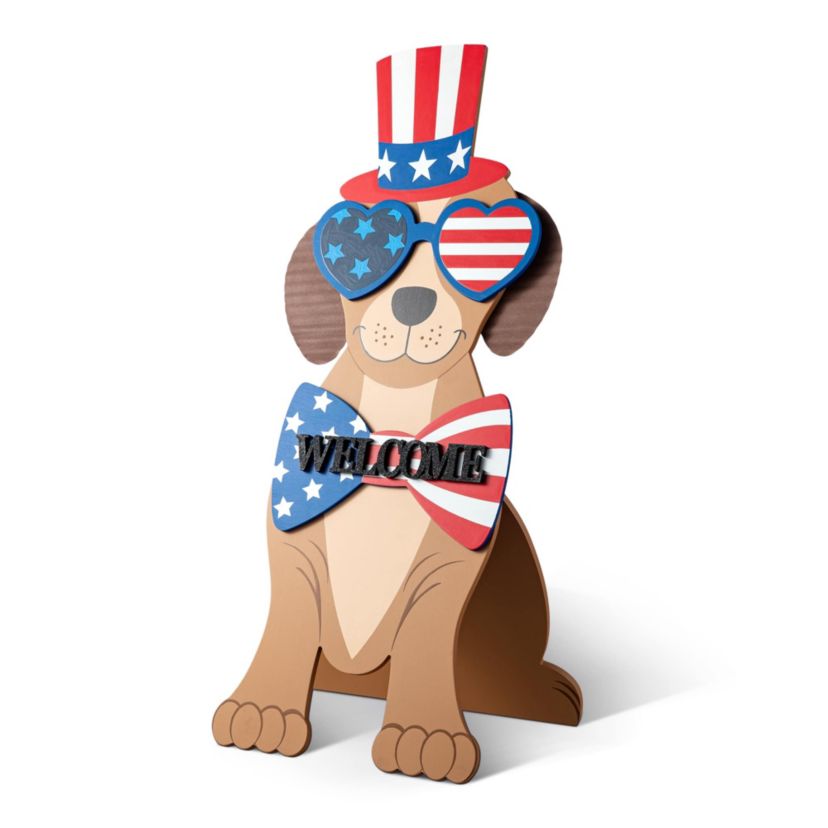 30"H Patriotic/ Americana Wooden Labrador- shape Easel Porch Decor