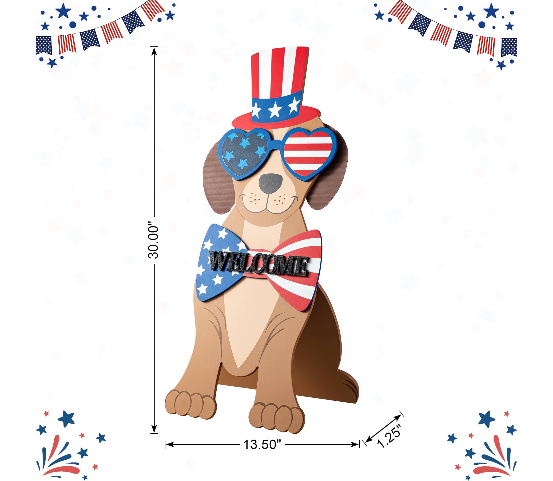 30"H Patriotic/ Americana Wooden Labrador- shape Easel Porch Decor