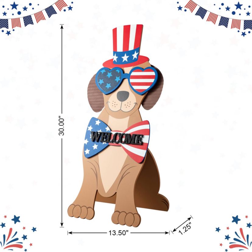 30"H Patriotic/ Americana Wooden Labrador- shape Easel Porch Decor