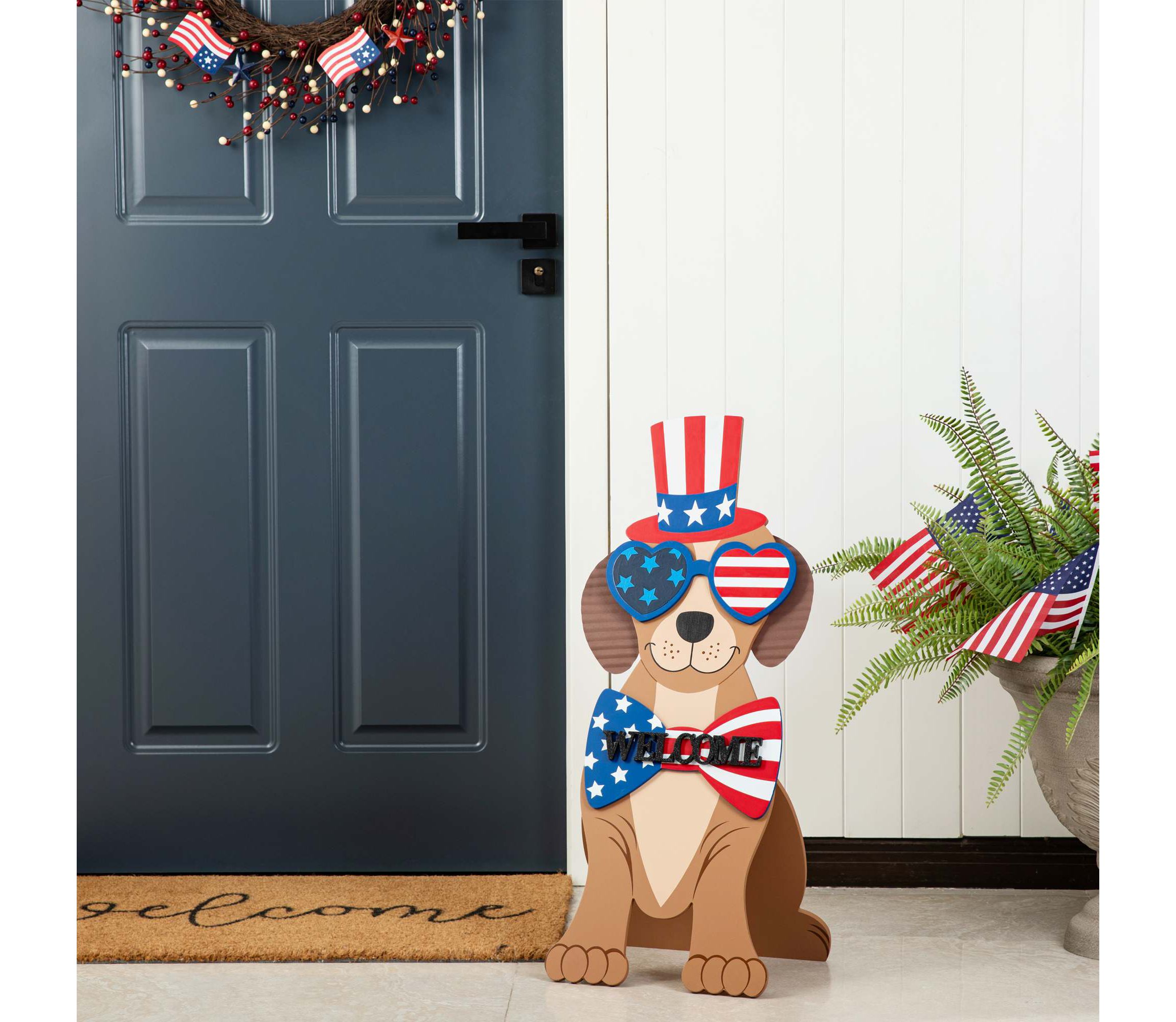 30"H Patriotic/ Americana Wooden Labrador- shape Easel Porch Decor