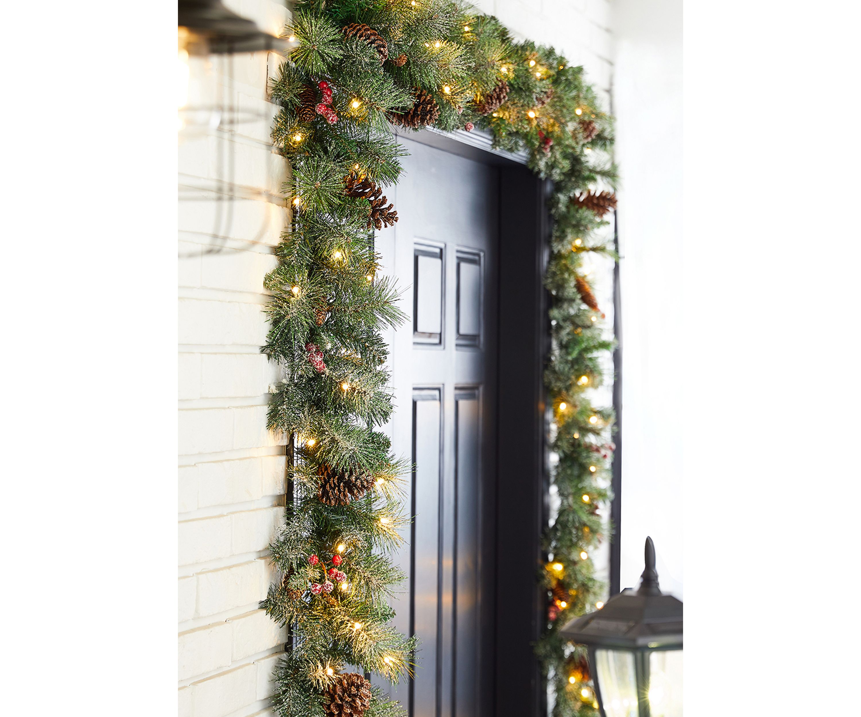 2 Pack Pre-Lit Glittered Pine Cone Christmas Garland with Warm White LED Lights