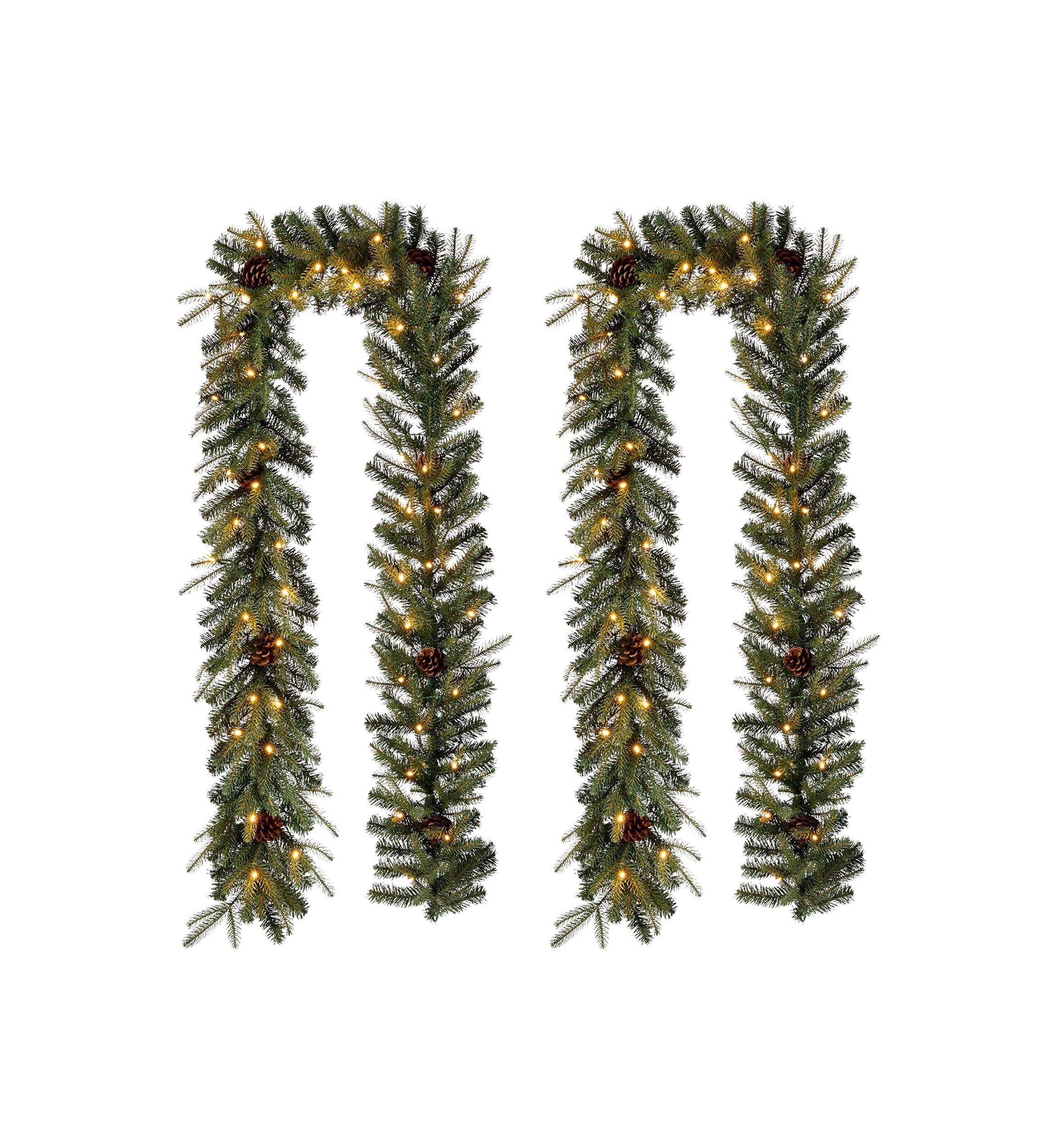 2 Pack Pre-Lit Greenery Pine Cone Christmas Garland with Warm White LED Lights