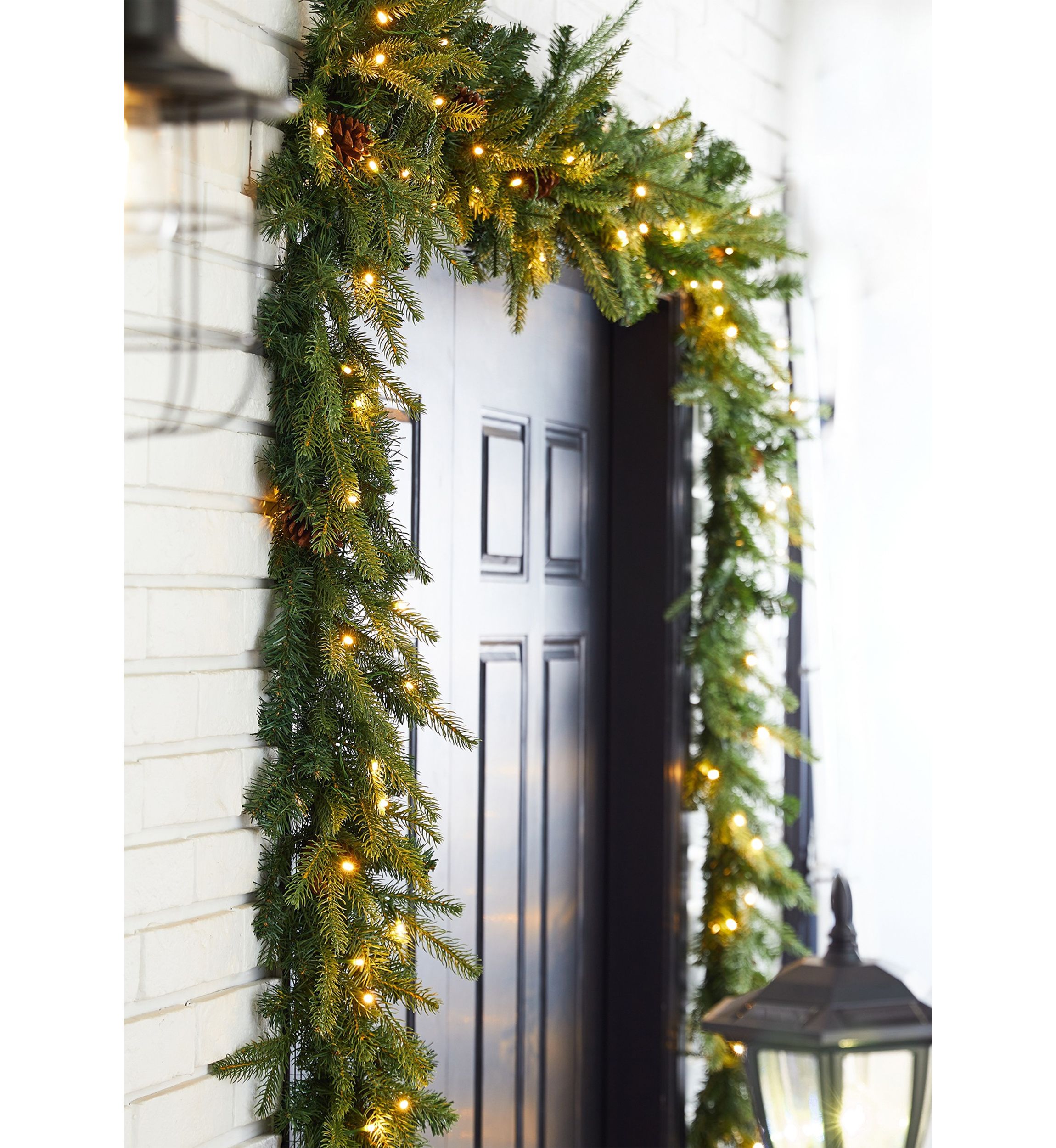 2 Pack Pre-Lit Greenery Pine Cone Christmas Garland with Warm White LED Lights