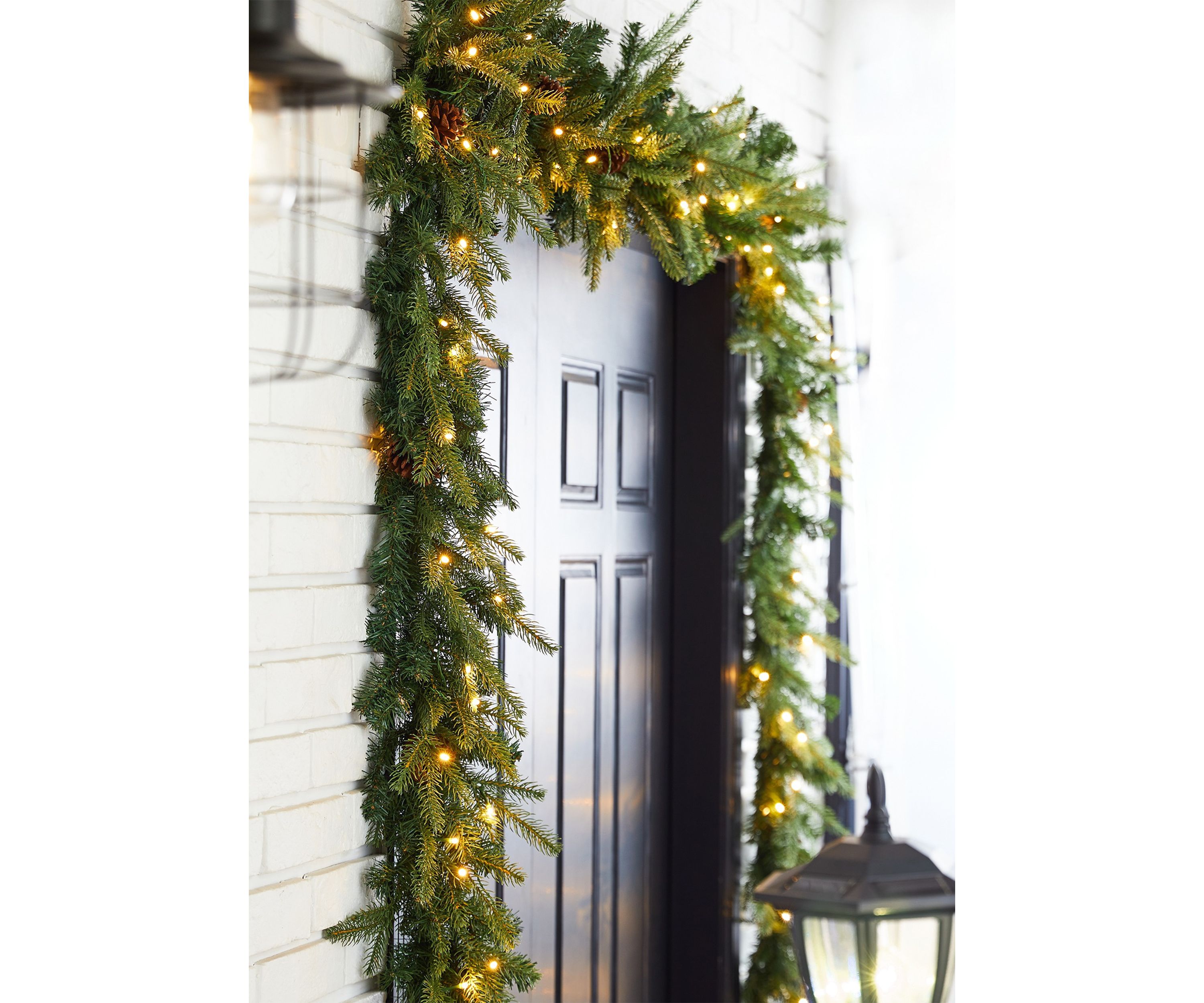2 Pack Pre-Lit Greenery Pine Cone Christmas Garland with Warm White LED Lights