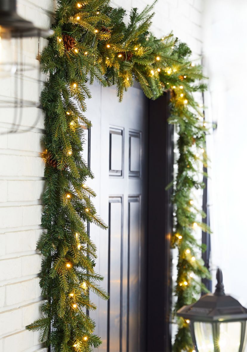 2 Pack Pre-Lit Greenery Pine Cone Christmas Garland with Warm White LED Lights