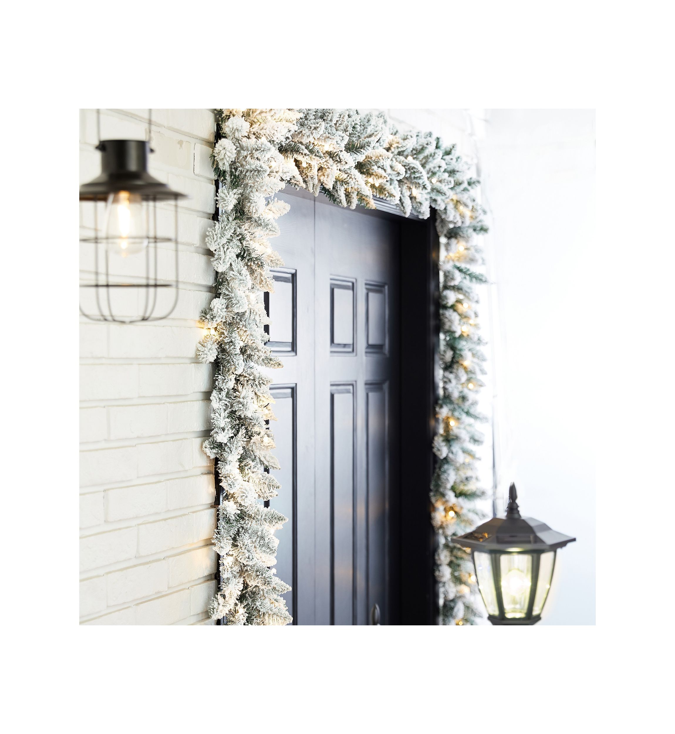 2 Pack Pre-Lit Snow Flocked Christmas Garland, with Warm White LED Lights