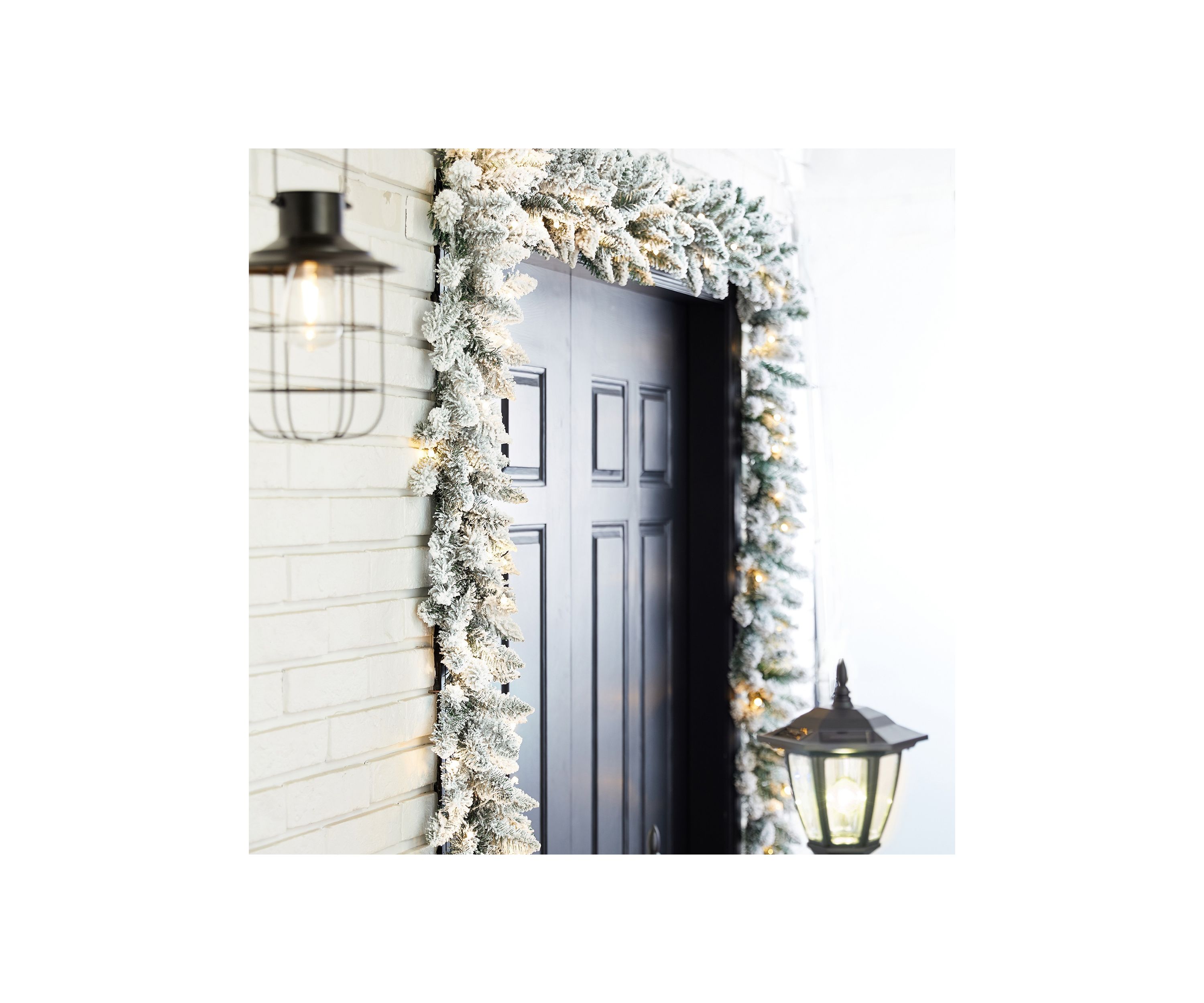 2 Pack Pre-Lit Snow Flocked Christmas Garland, with Warm White LED Lights