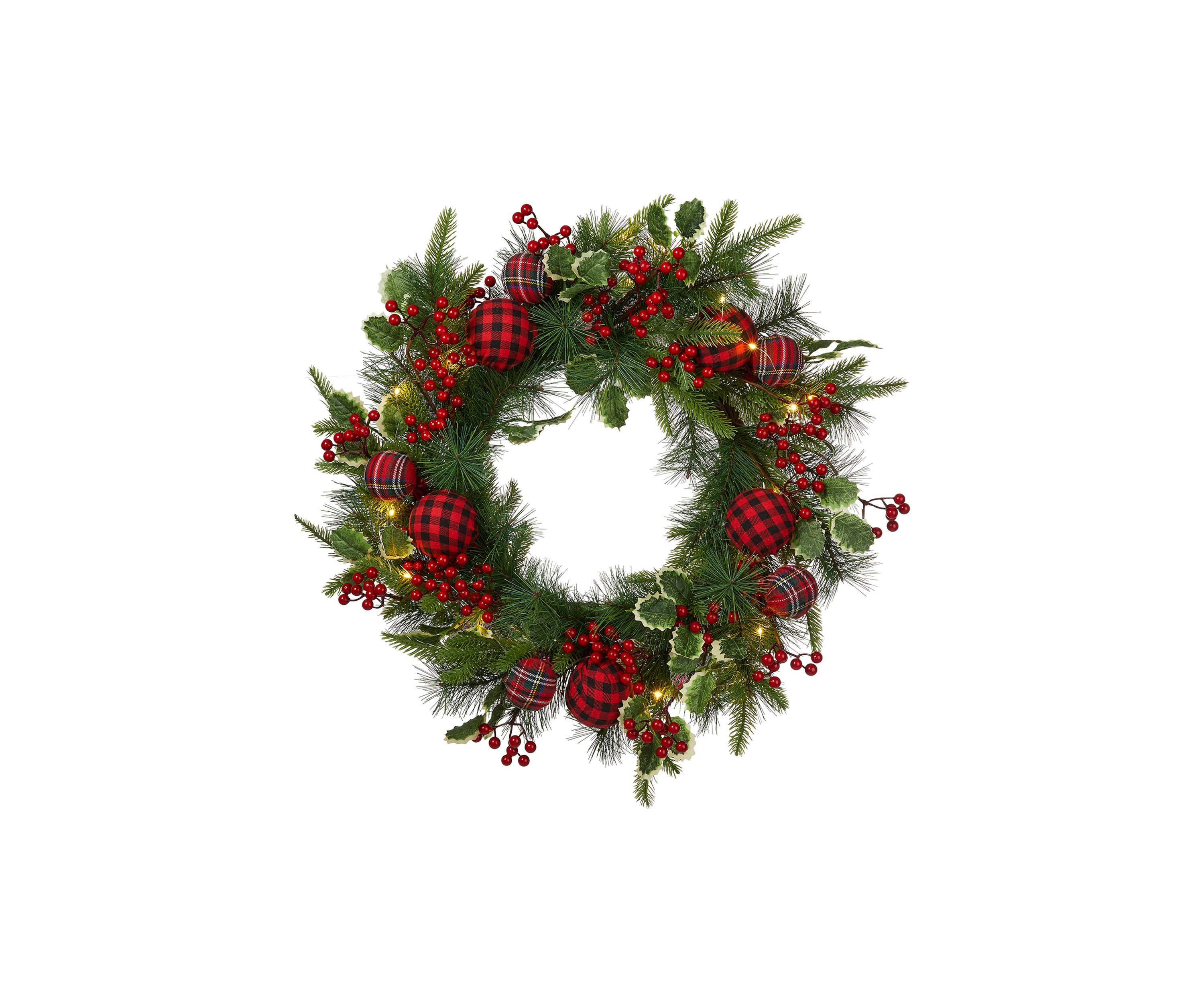 Orment Berry Holly Pine Wreath With Lights