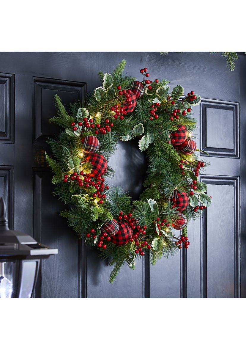 Orment Berry Holly Pine Wreath With Lights