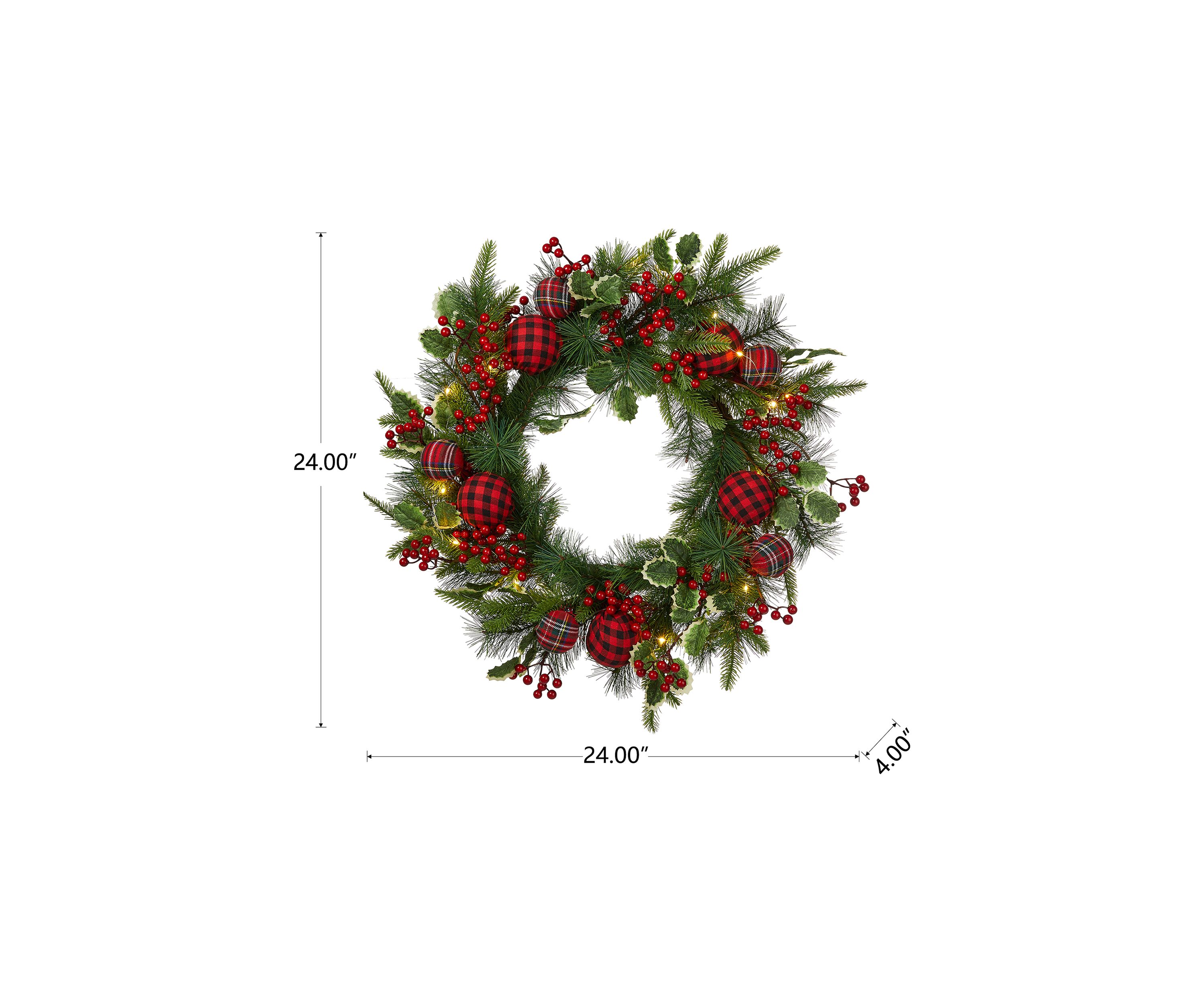 Orment Berry Holly Pine Wreath With Lights