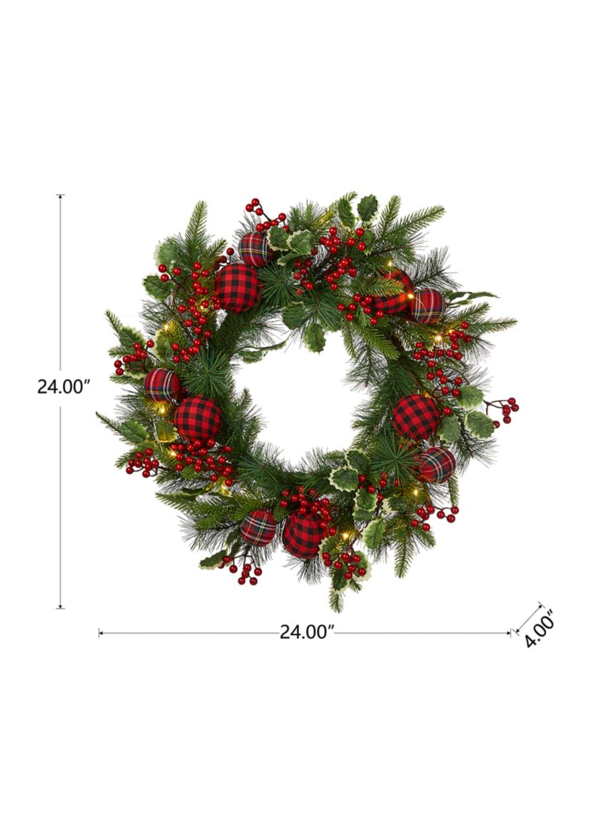 Orment Berry Holly Pine Wreath With Lights