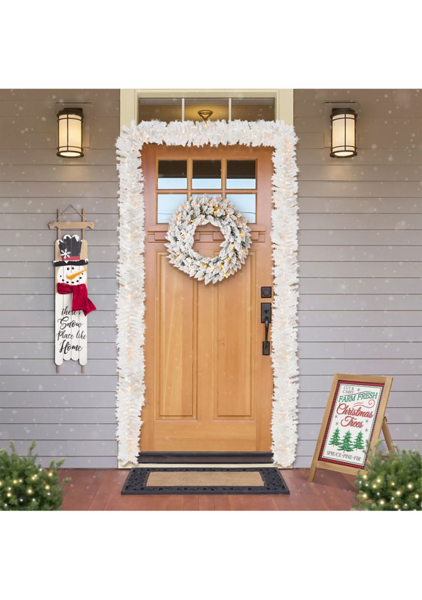 9-foot Pre-Lit White Pine Christmas Garland, with 50 Warm White LED Lights and Timer