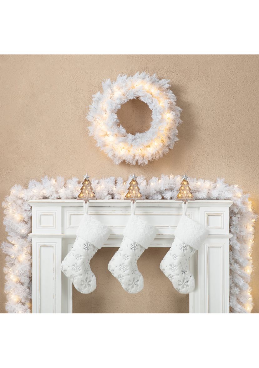 9-foot Pre-Lit White Pine Christmas Garland, with 50 Warm White LED Lights and Timer