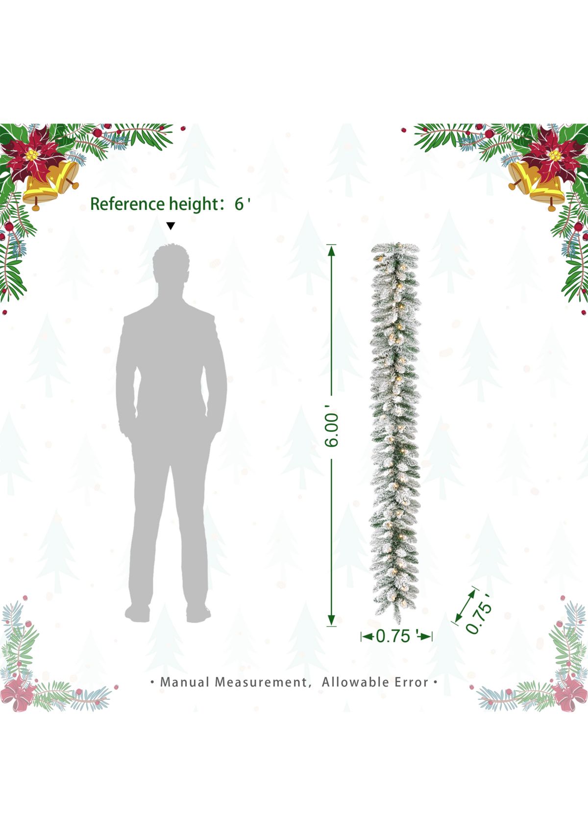 2pk 6-foot Pre-Lit Snow Flocked Christmas Garland, with 35 Warm White LED Lights and Timer