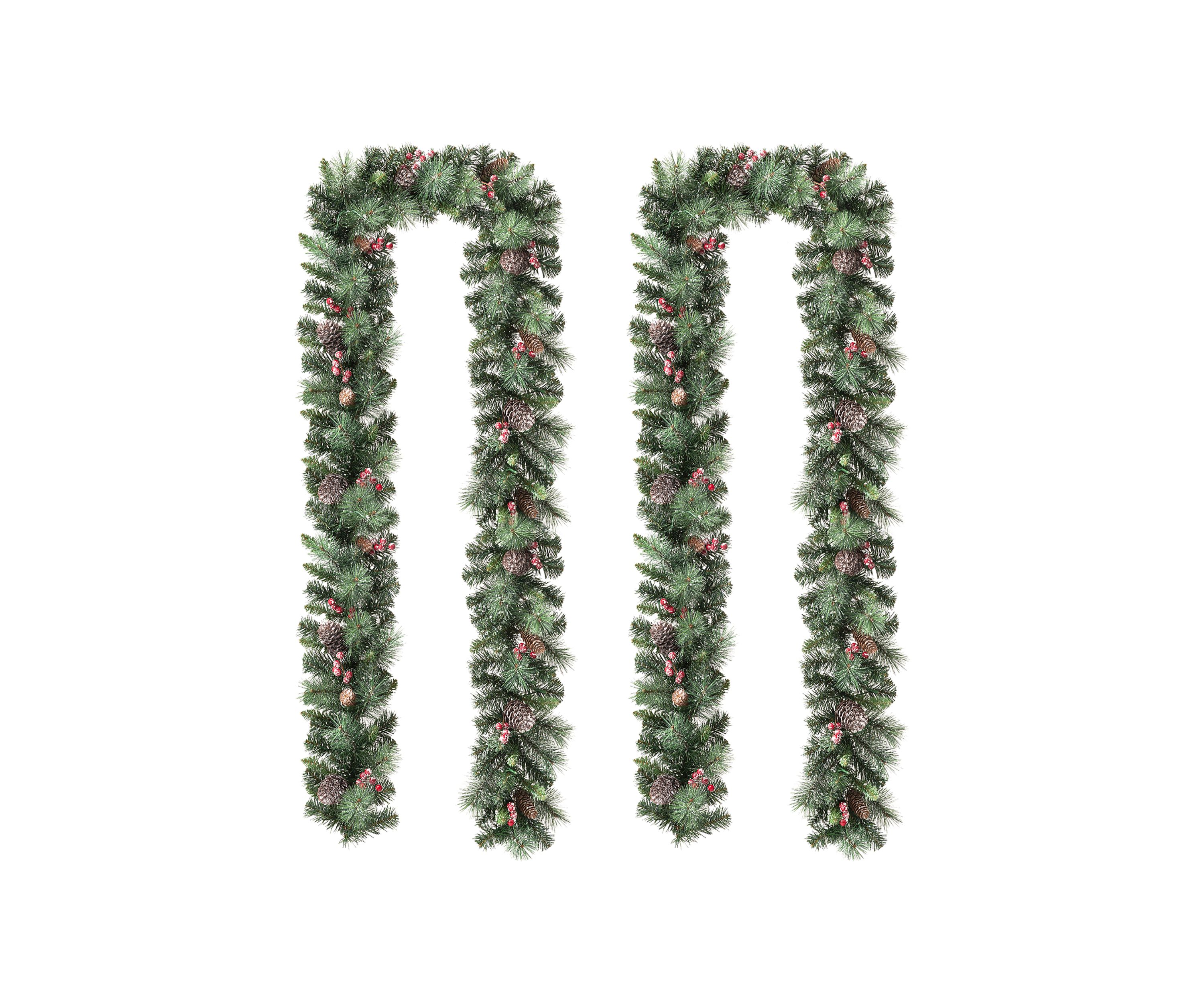 2PK 6-foot Glittered Pinecones and Berries Christmas Garland With 50 Warm White Lights and Timer