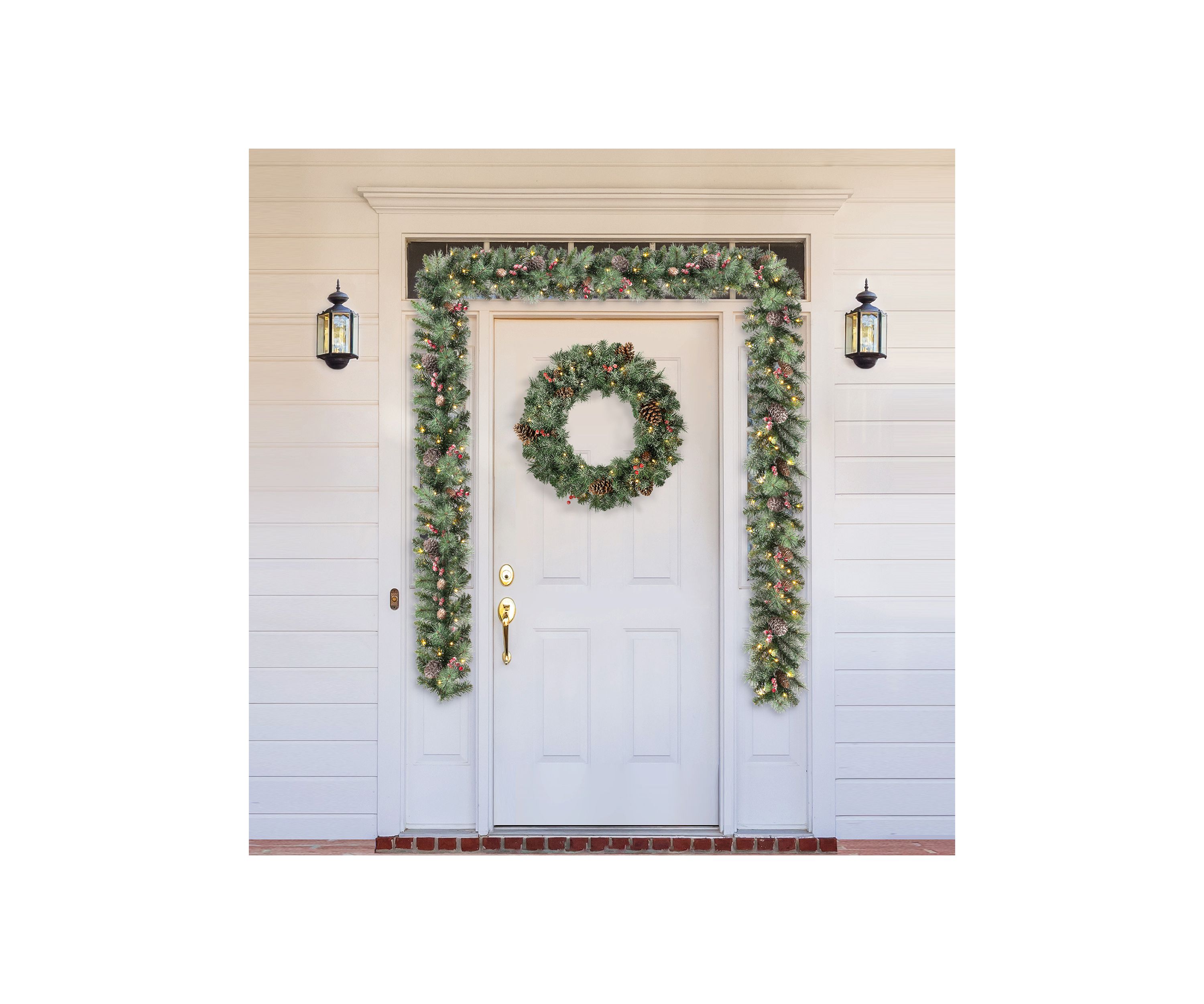 2PK 6-foot Glittered Pinecones and Berries Christmas Garland With 50 Warm White Lights and Timer
