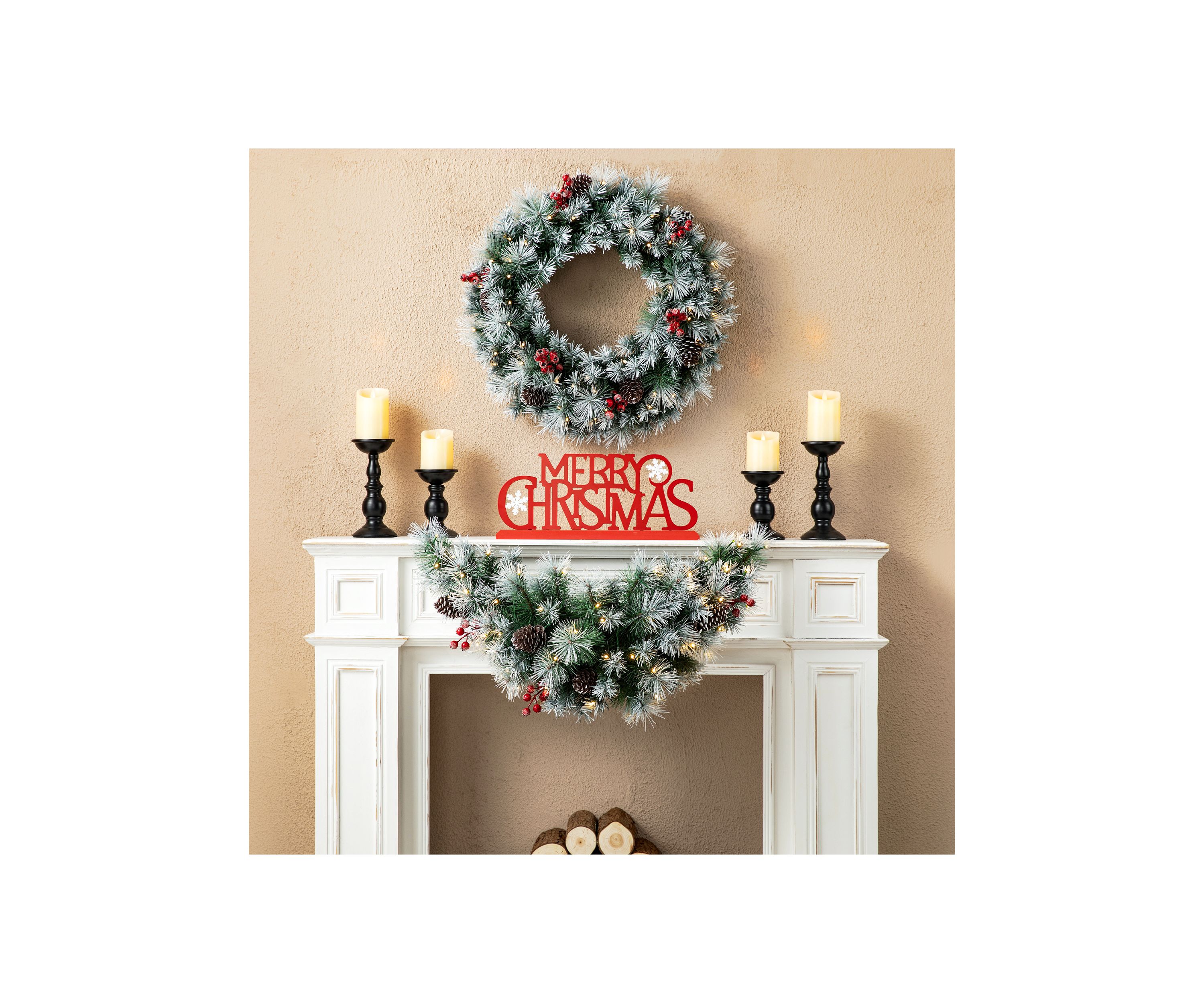 3-foot Pre-Lit Pinecones and Red Berries Artificial Christmas Swag With 50 Warm White Lights and Timer