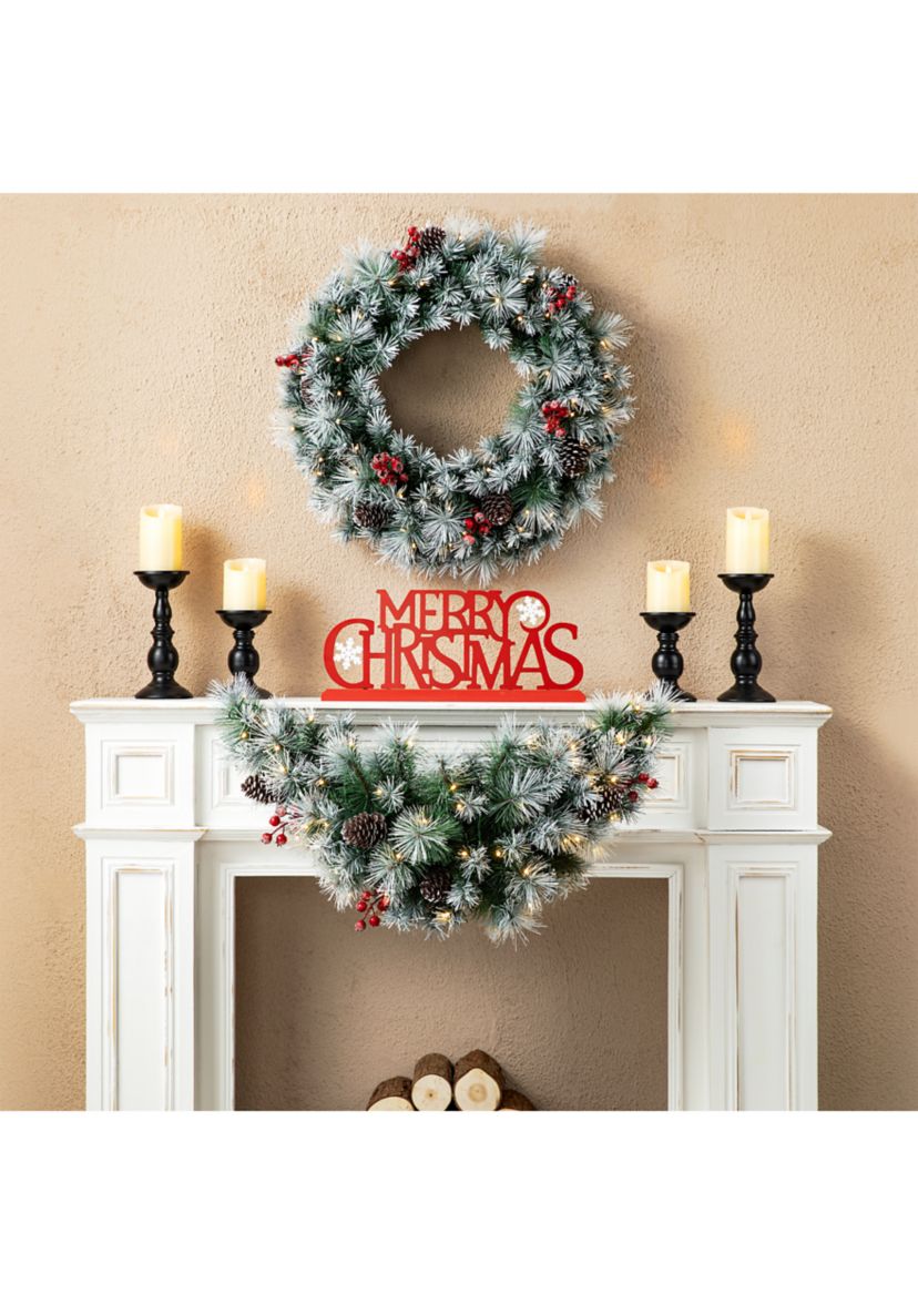 3-foot Pre-Lit Pinecones and Red Berries Artificial Christmas Swag With 50 Warm White Lights and Timer