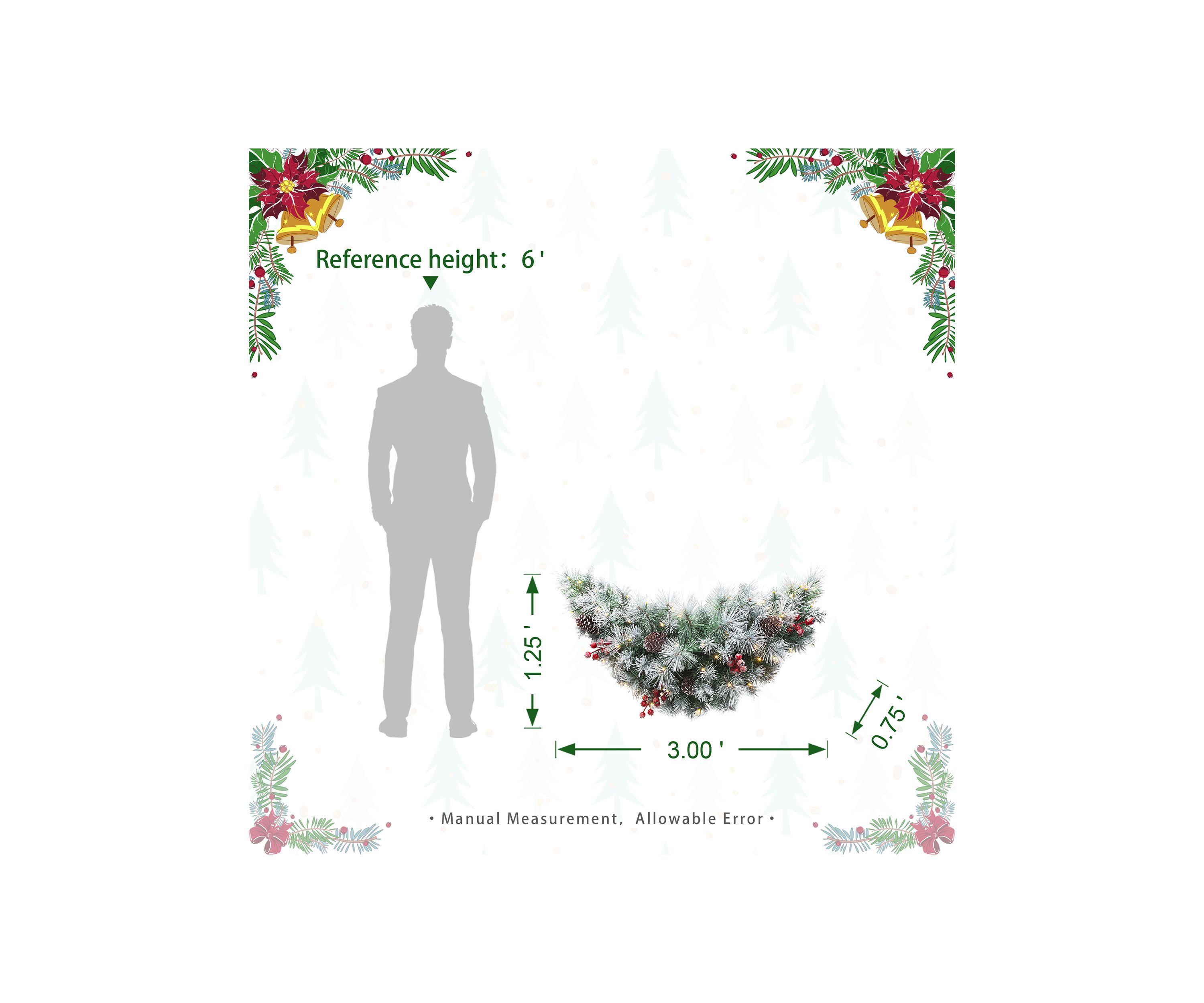 3-foot Pre-Lit Pinecones and Red Berries Artificial Christmas Swag With 50 Warm White Lights and Timer