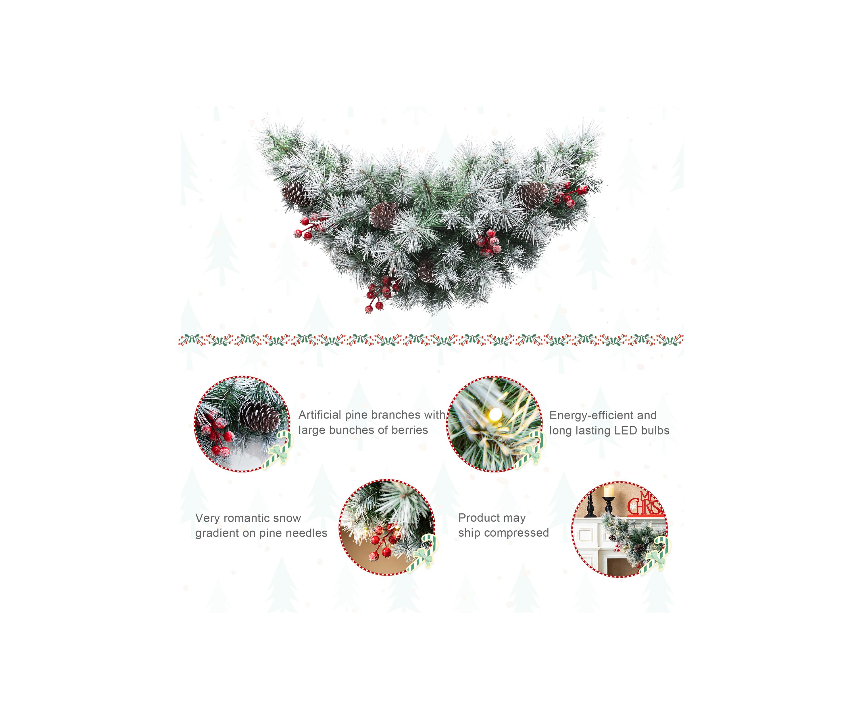 3-foot Pre-Lit Pinecones and Red Berries Artificial Christmas Swag With 50 Warm White Lights and Timer
