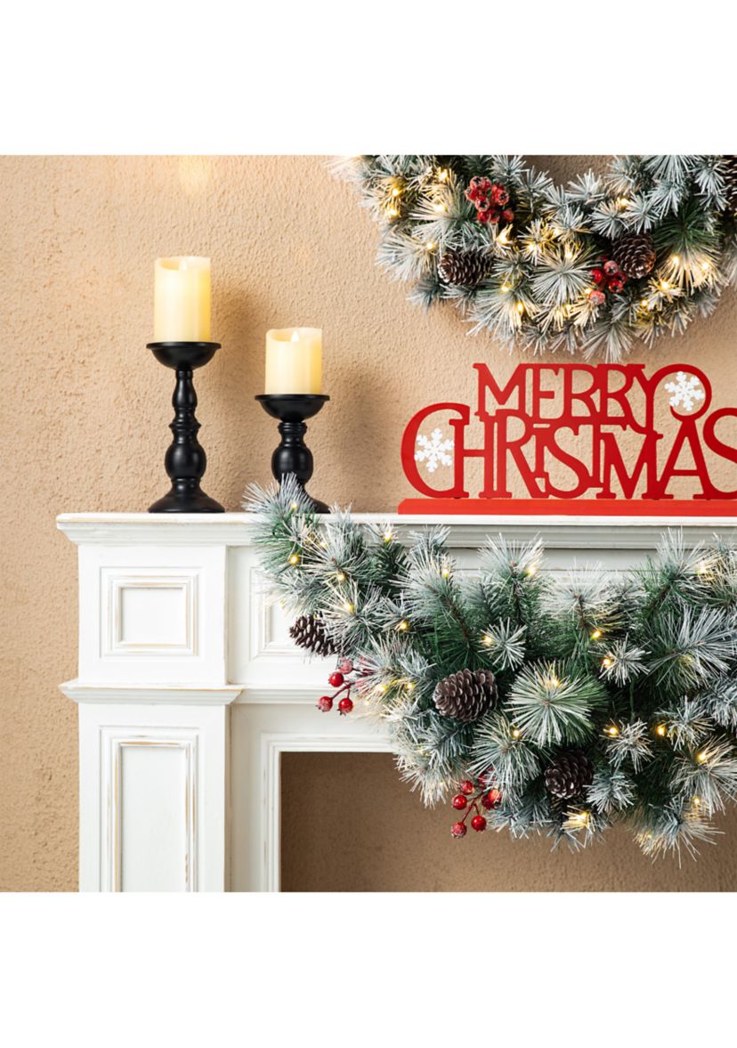 3-foot Pre-Lit Pinecones and Red Berries Artificial Christmas Swag With 50 Warm White Lights and Timer