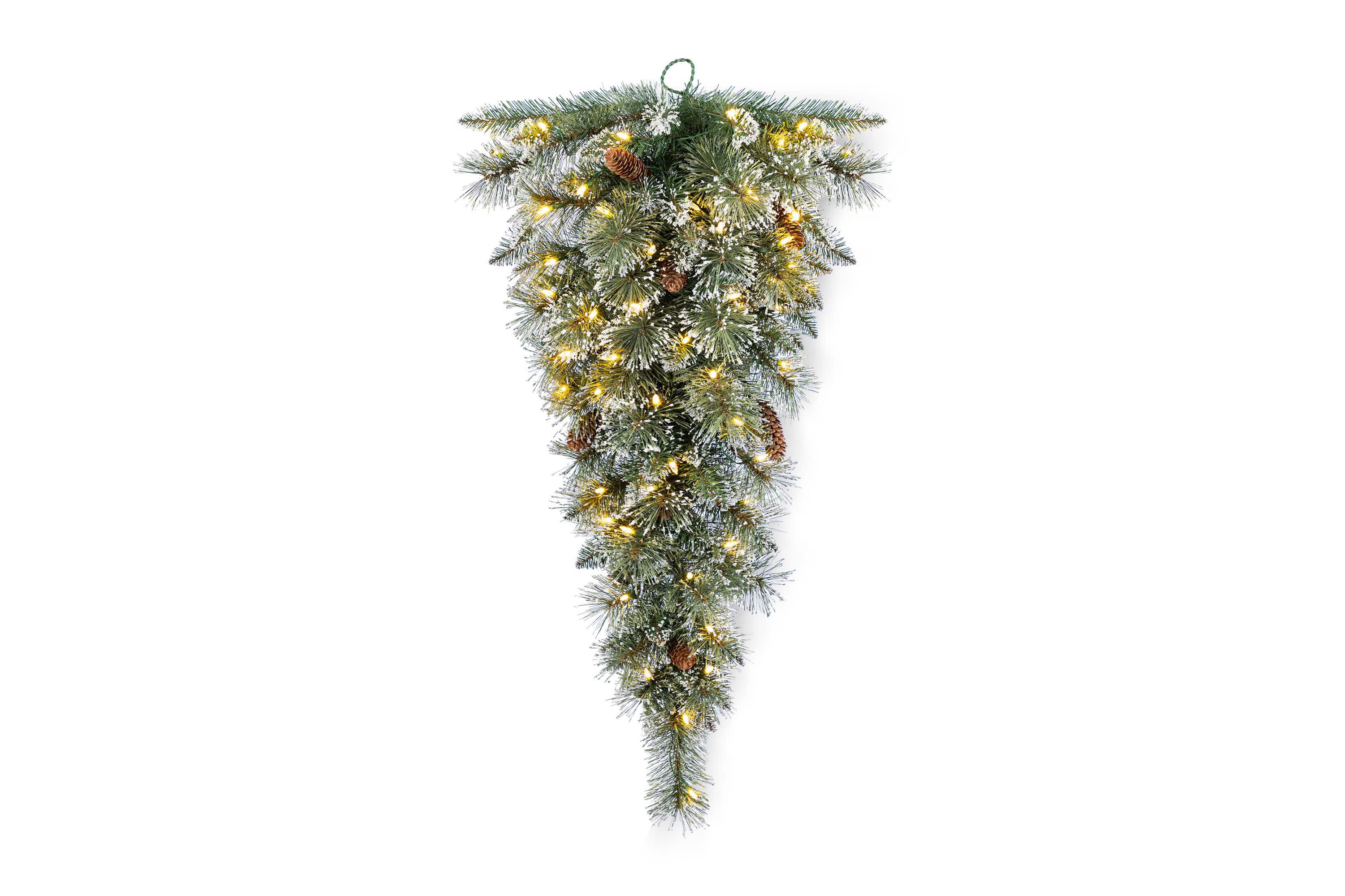Glitzhome 3ft Pre-Lit Frosted Greenery Pinecones Christmas Teardrop ...