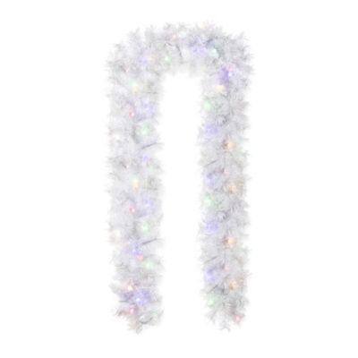 Glitzhome 9ft Pre-Lit Snow Flocked White Pine Christmas Garland,with 50 Warm White/Multi-color G15 Globe LED Lights and Timer,8 Function