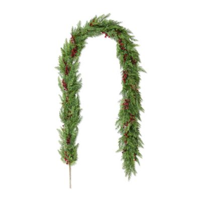 Glitzhome 9ft Christmas Greenery PE Dripping Cedar Garland with Red Berries