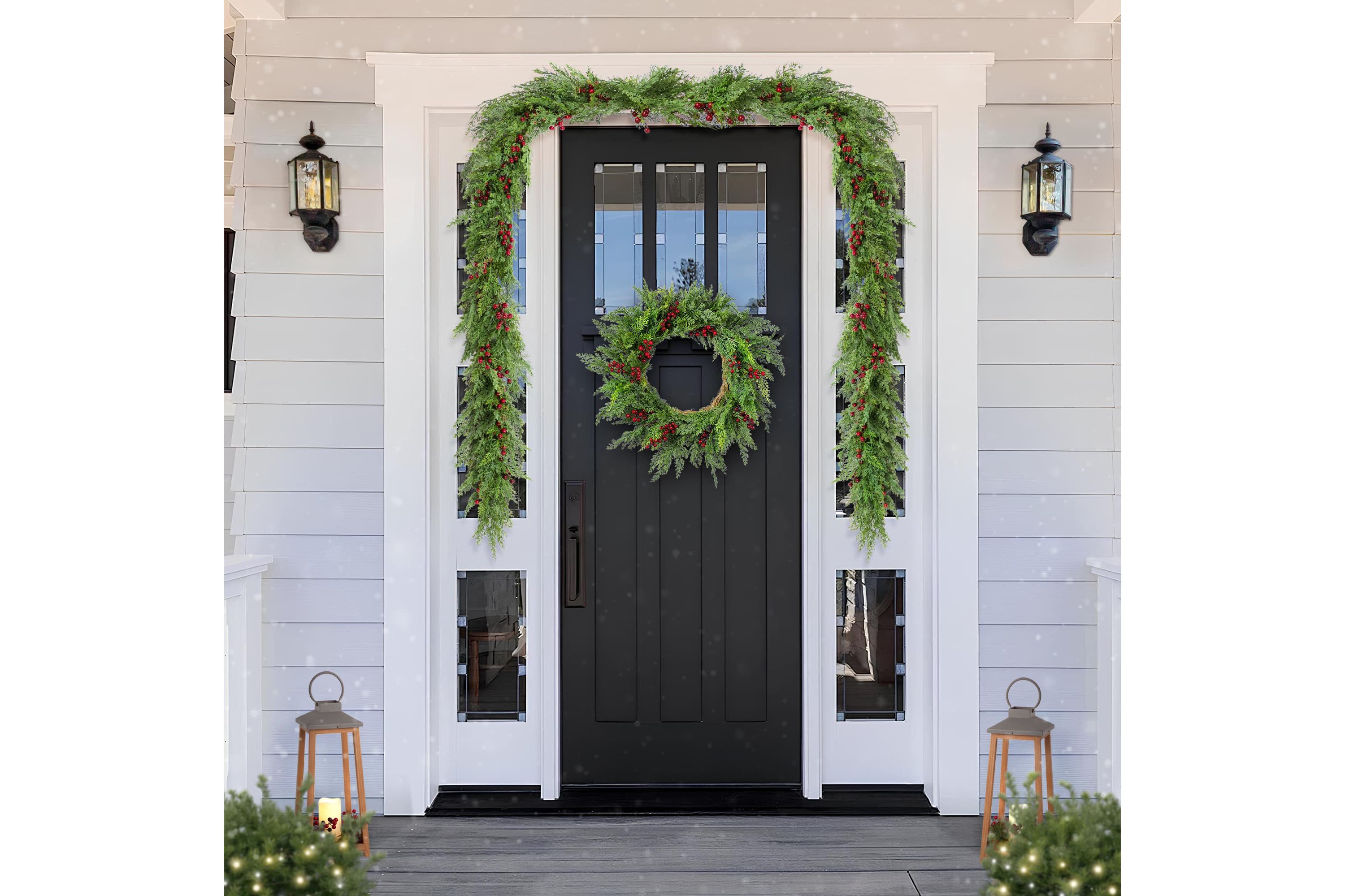 Set of 2 6ft Christmas Greenery PE Dripping Cedar Garland with Red Berries