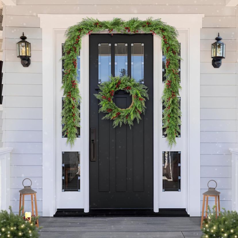 Set of 2 6ft Christmas Greenery PE Dripping Cedar Garland with Red Berries