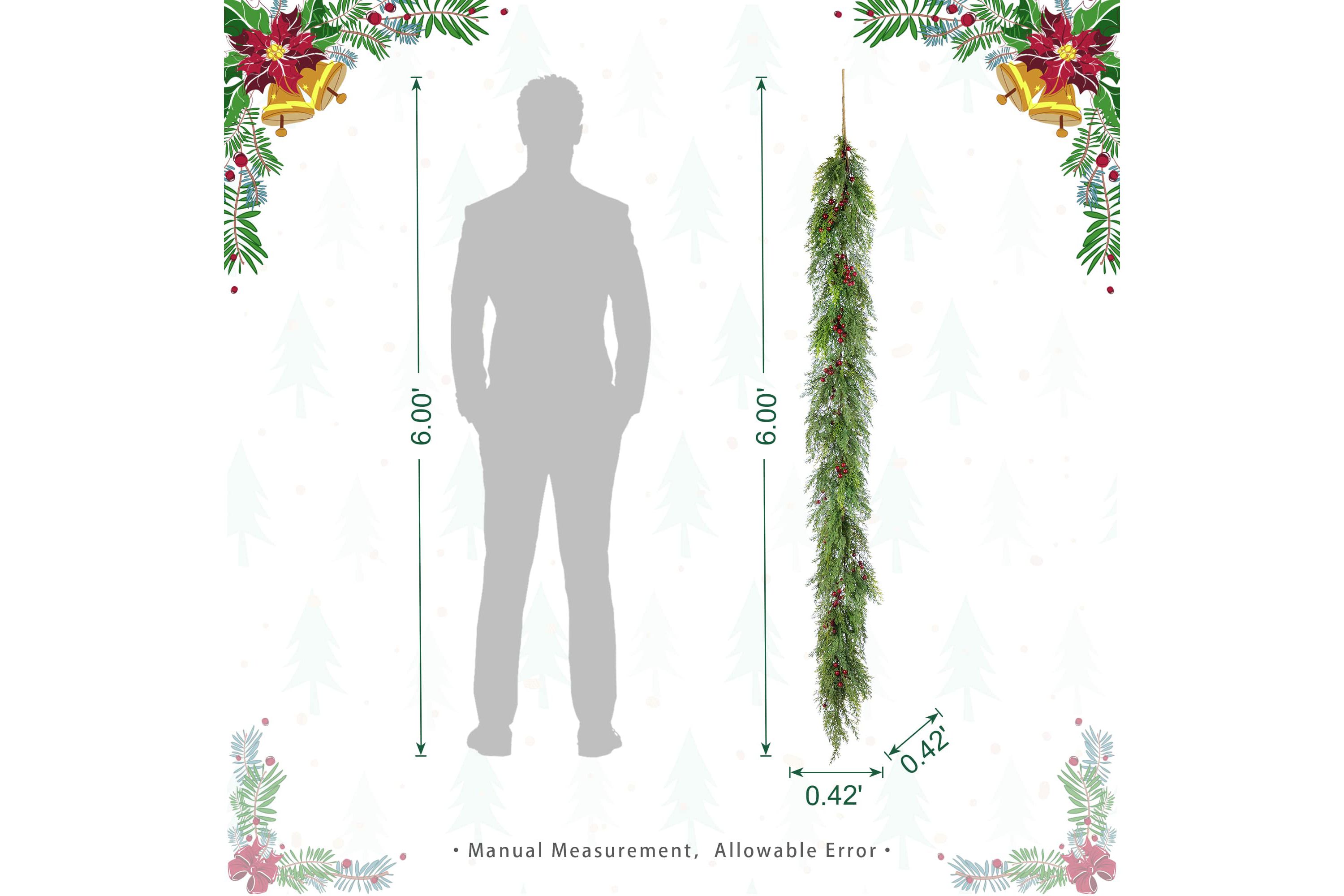 Set of 2 6ft Christmas Greenery PE Dripping Cedar Garland with Red Berries