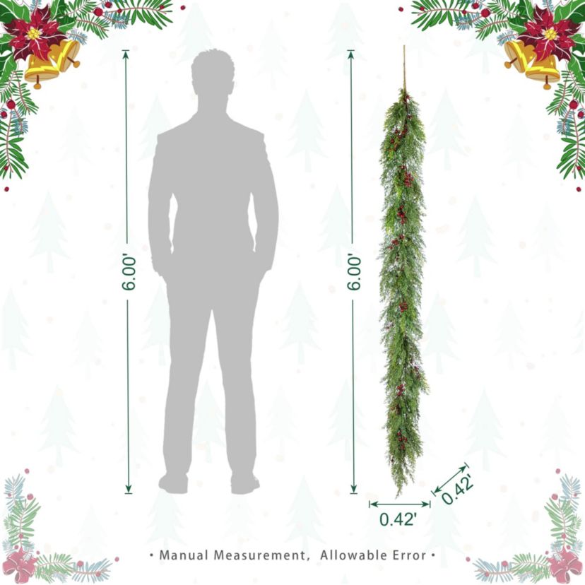 Set of 2 6ft Christmas Greenery PE Dripping Cedar Garland with Red Berries
