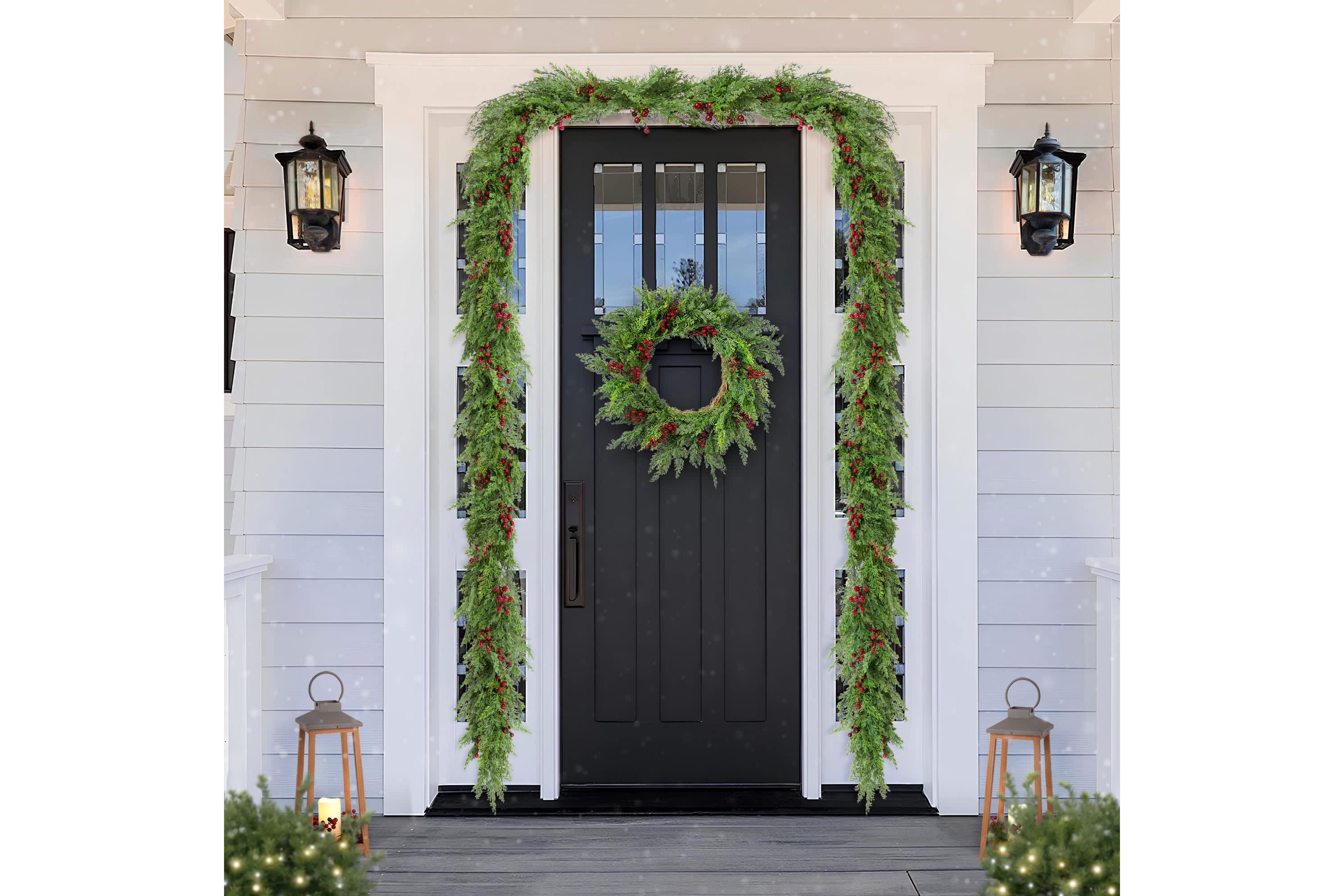 24"D Christmas Greenery PE Dripping Cedar  Wreath with Red Berries