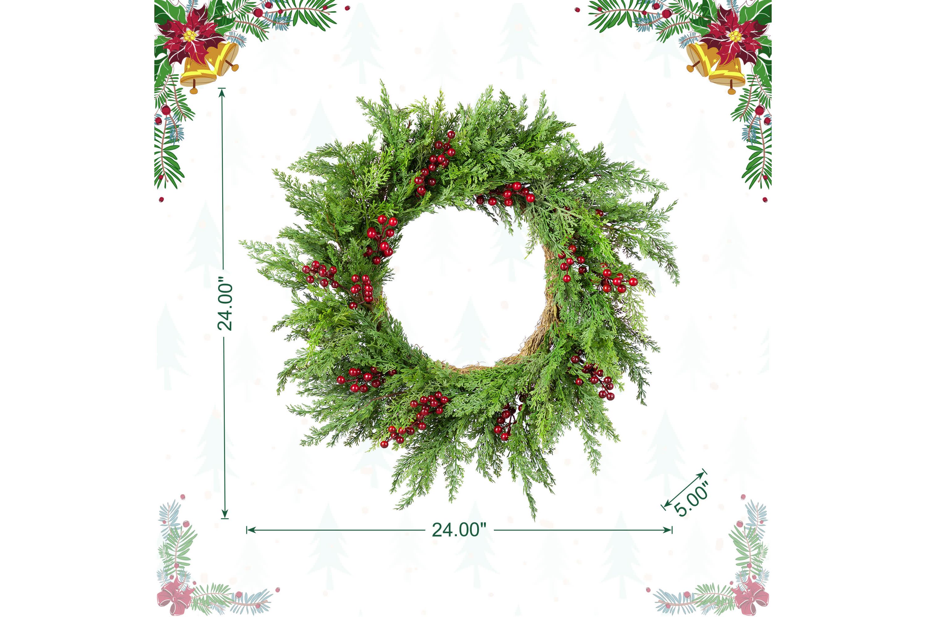 24"D Christmas Greenery PE Dripping Cedar  Wreath with Red Berries