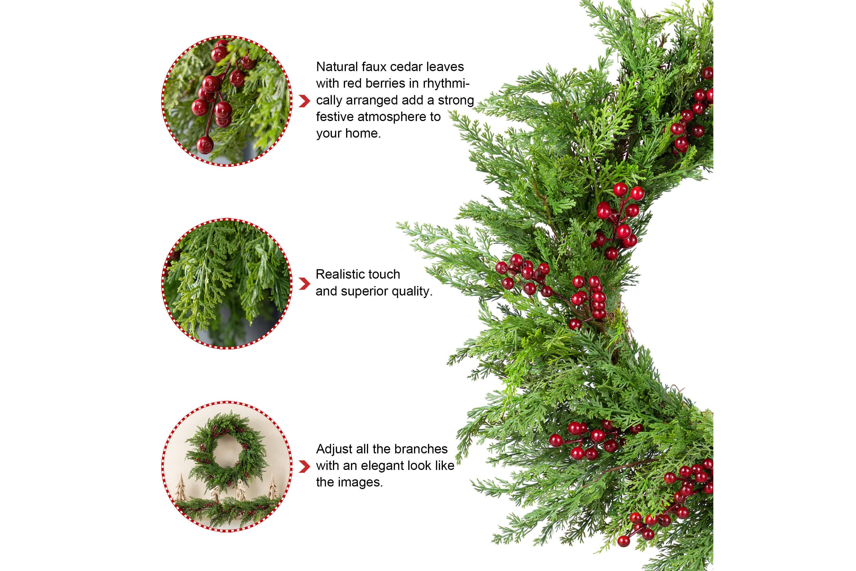 24"D Christmas Greenery PE Dripping Cedar  Wreath with Red Berries