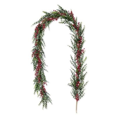 Glitzhome 9ft Christmas Greenery PE Dripping Eucalyptus Garland with Red Berries