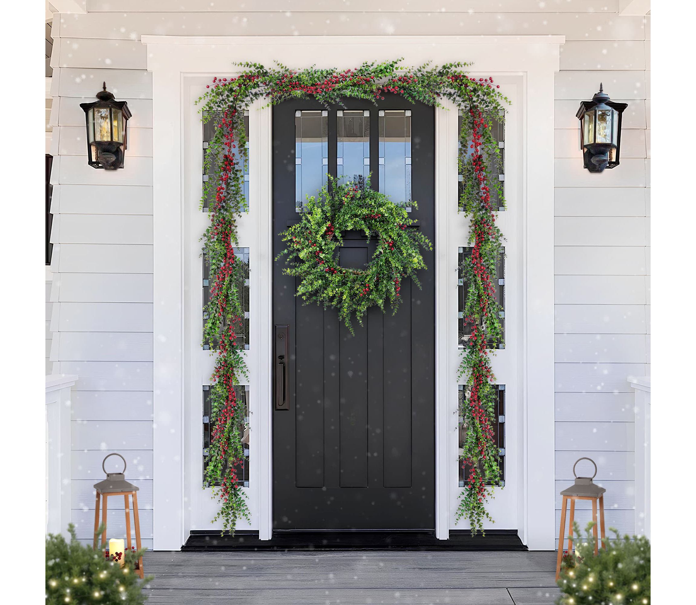 9ft Christmas Greenery PE Dripping  Eucalyptus Garland with Red Berries