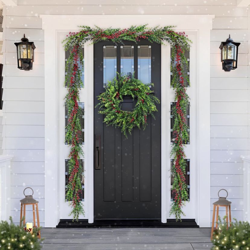 9ft Christmas Greenery PE Dripping  Eucalyptus Garland with Red Berries