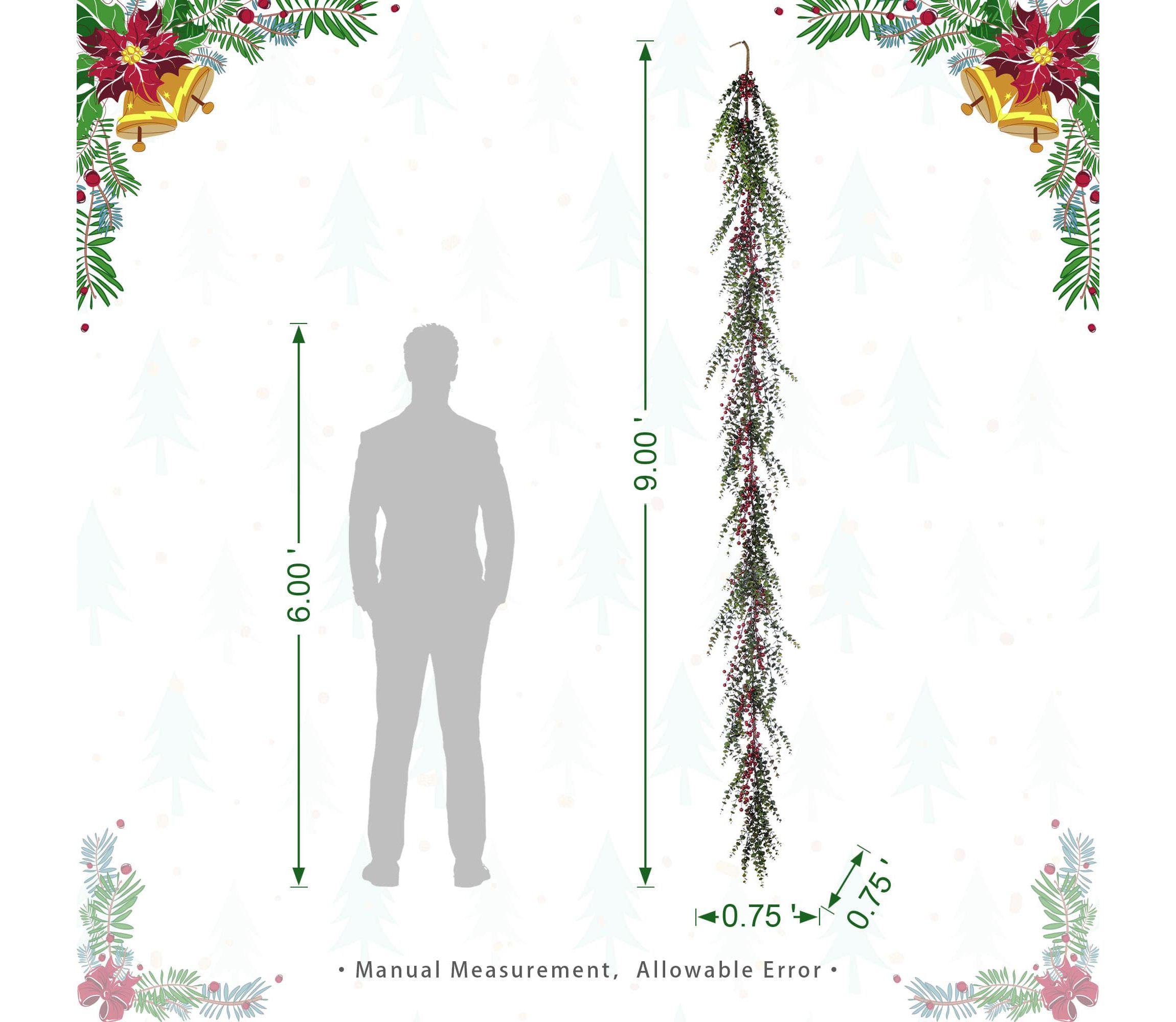 9ft Christmas Greenery PE Dripping  Eucalyptus Garland with Red Berries